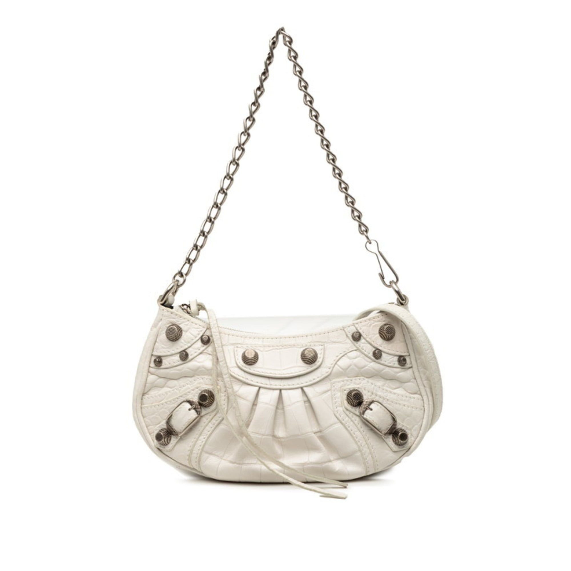 Balenciaga Le Cagoule Mini XS Handbag/Chain Shoulder Bag 2-Way 695814 White Leather Women's