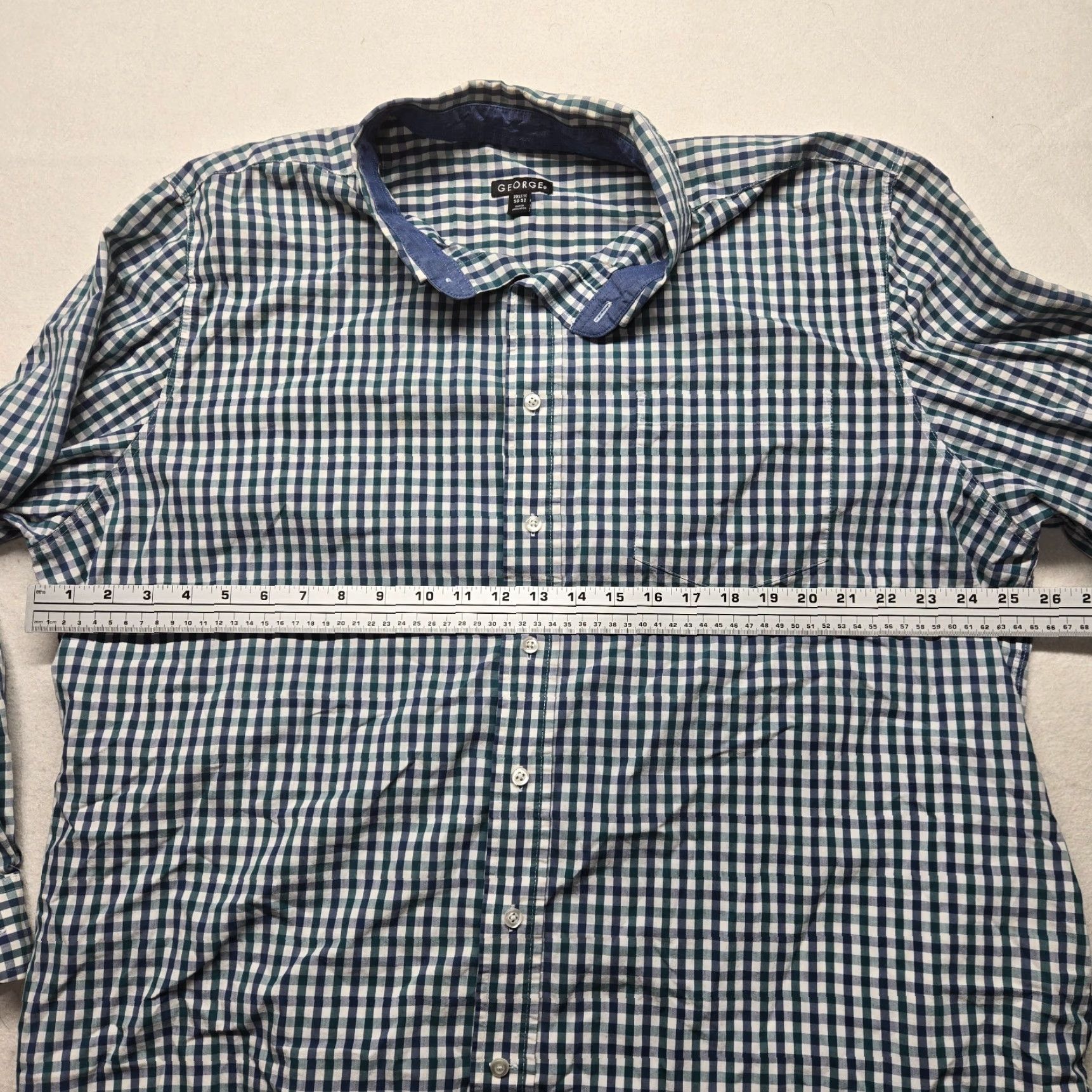 George George Shirt Button-Up Short Sleeve Blue White Check Pocket Adult Men's 2XL Size US XXL / EU 58 / 5 - 3 Thumbnail