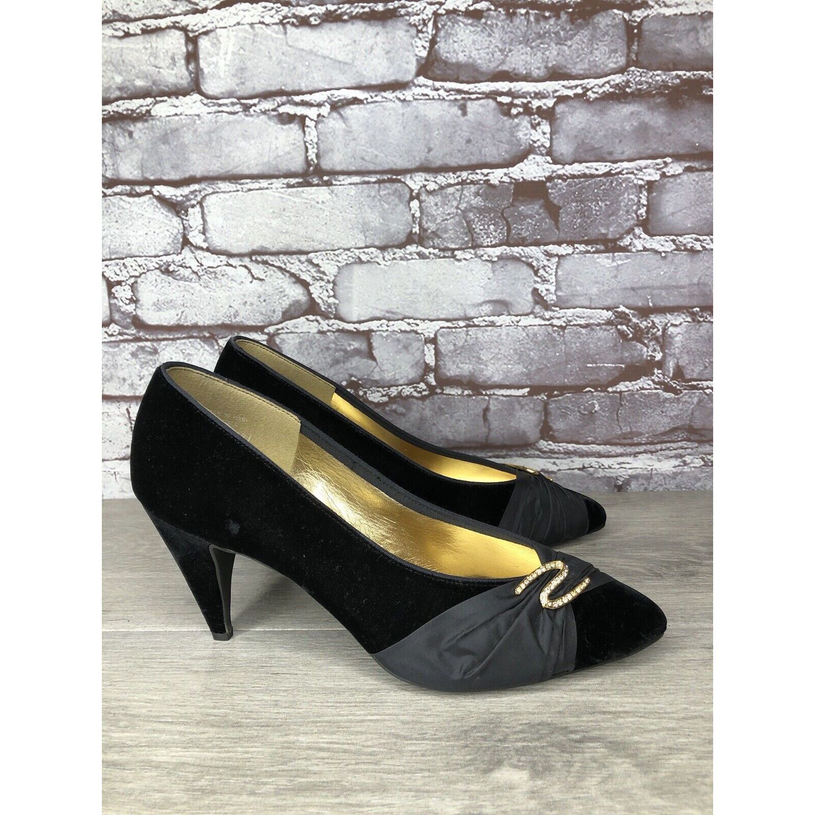 Other Private Collection Black Suede Rhinestone Pointed Toe Pumps Size US 9.5 / IT 39.5 - 1 Thumbnail