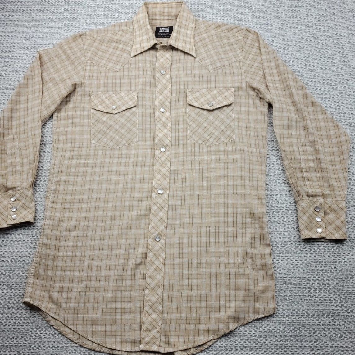 Vintage VINTAGE Fenton Western Cowboy Shirt Mens L Plaid Pearl Snap USA Made Long Tails Size US L / EU 52-54 / 3 - 4 Thumbnail