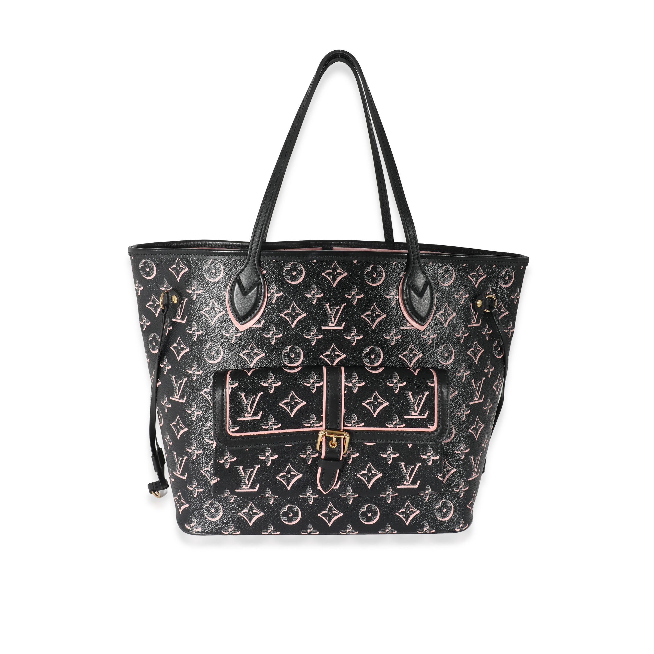 image of Louis Vuitton Black Pink Monogram Canvas Fall For You Neverfull Mm, Women's