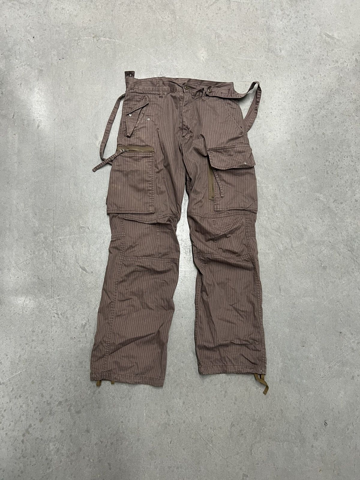 image of Ppfm Pinstriped Baggy Cargo Bondage Pants in Brown, Men's (Size 30)