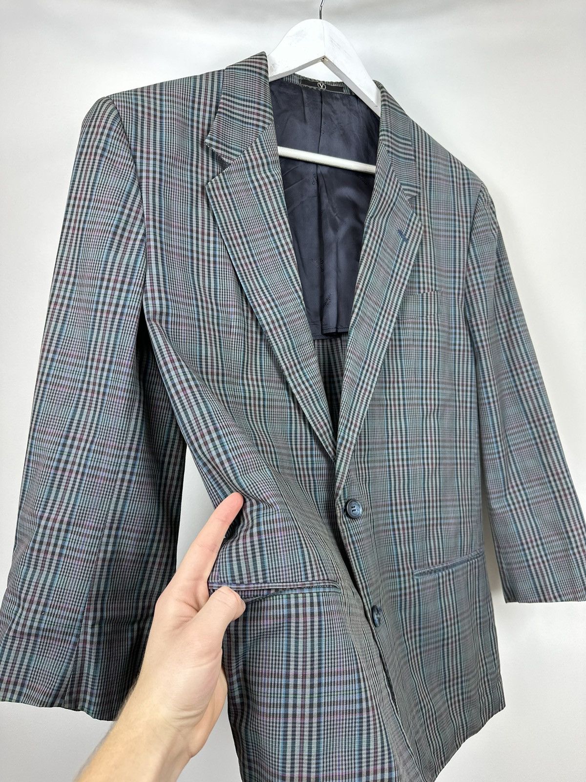 Valentino Vintage 90s Valentino Uomo Checkered Luxury Blazer Jacket Size 42R - 4 Thumbnail