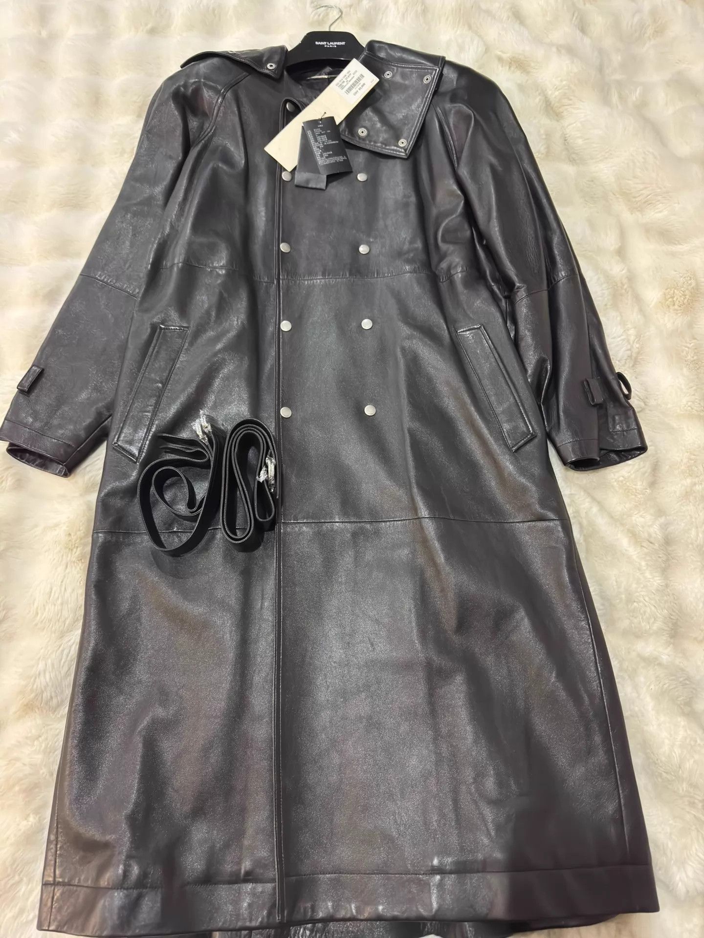 Yves Saint Laurent Black Leather Long Coat with Belt Size US S / EU 44-46 / 1 - 1 Thumbnail