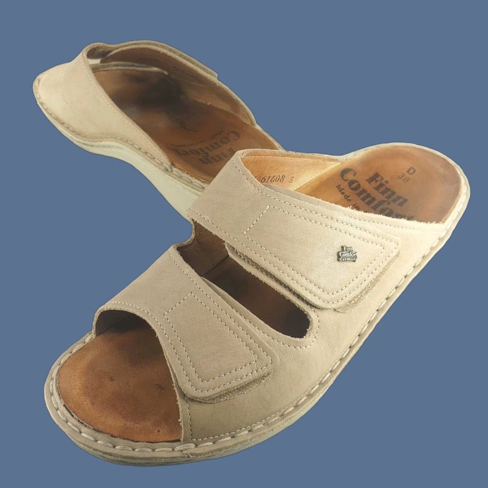 Vintage Finn Comfort Sandal Women Slide Sansibar 7.5D Wide 38 Beige Leather Hook & Loop Arch Support Slip Resistant Casual Travel Summer Size US 8 / IT 38 - 1 Thumbnail