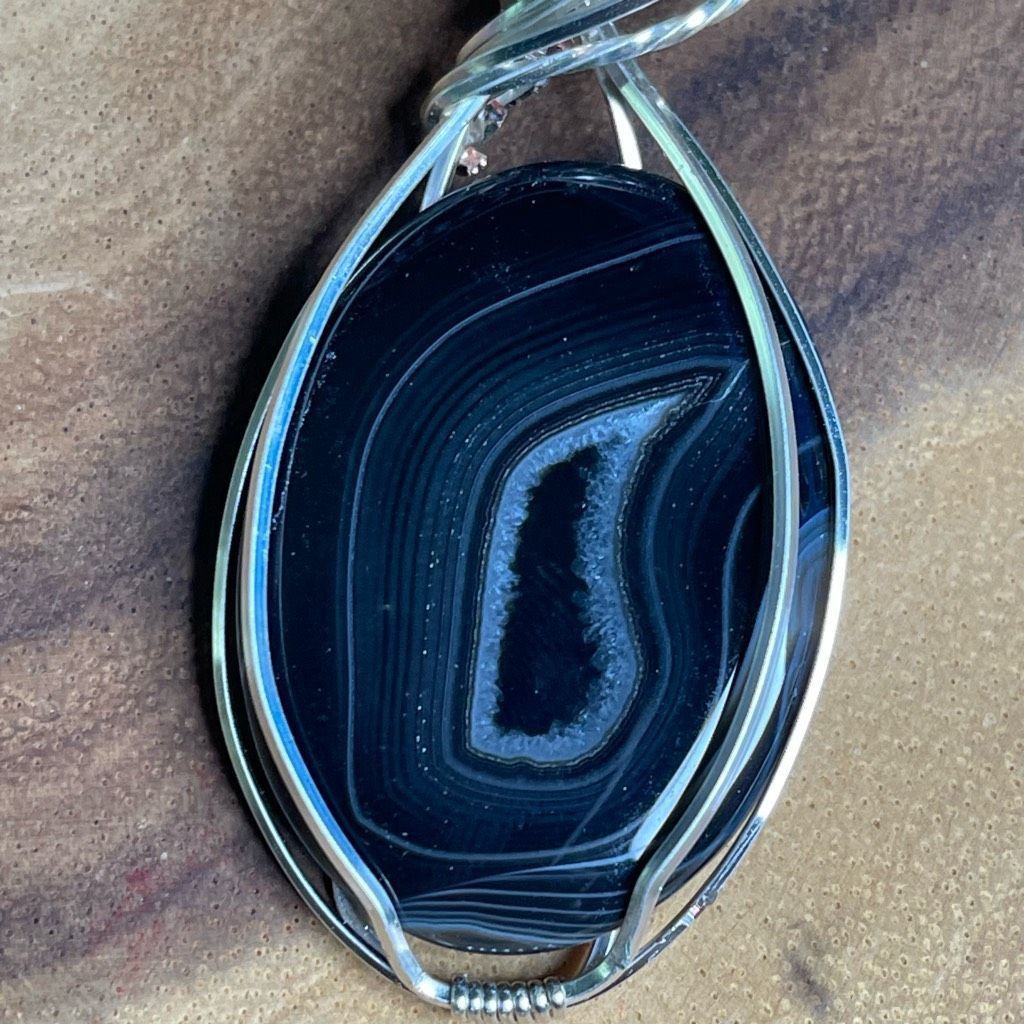 Other Black agate with druzy large pendant handmade artisan amethyst accent silver plated copper Size ONE SIZE - 5 Thumbnail