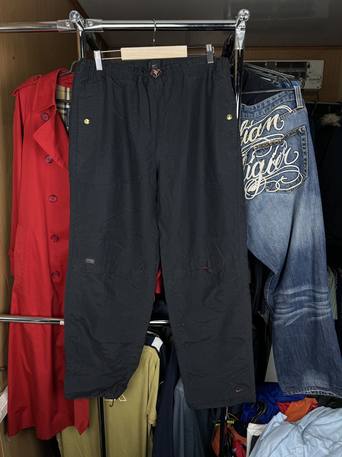 Nike × Vintage Mens Vintage Nike swoosh Drill Pants y2k sweatpants rare 90s Size US 32 / EU 48 - 1 Thumbnail