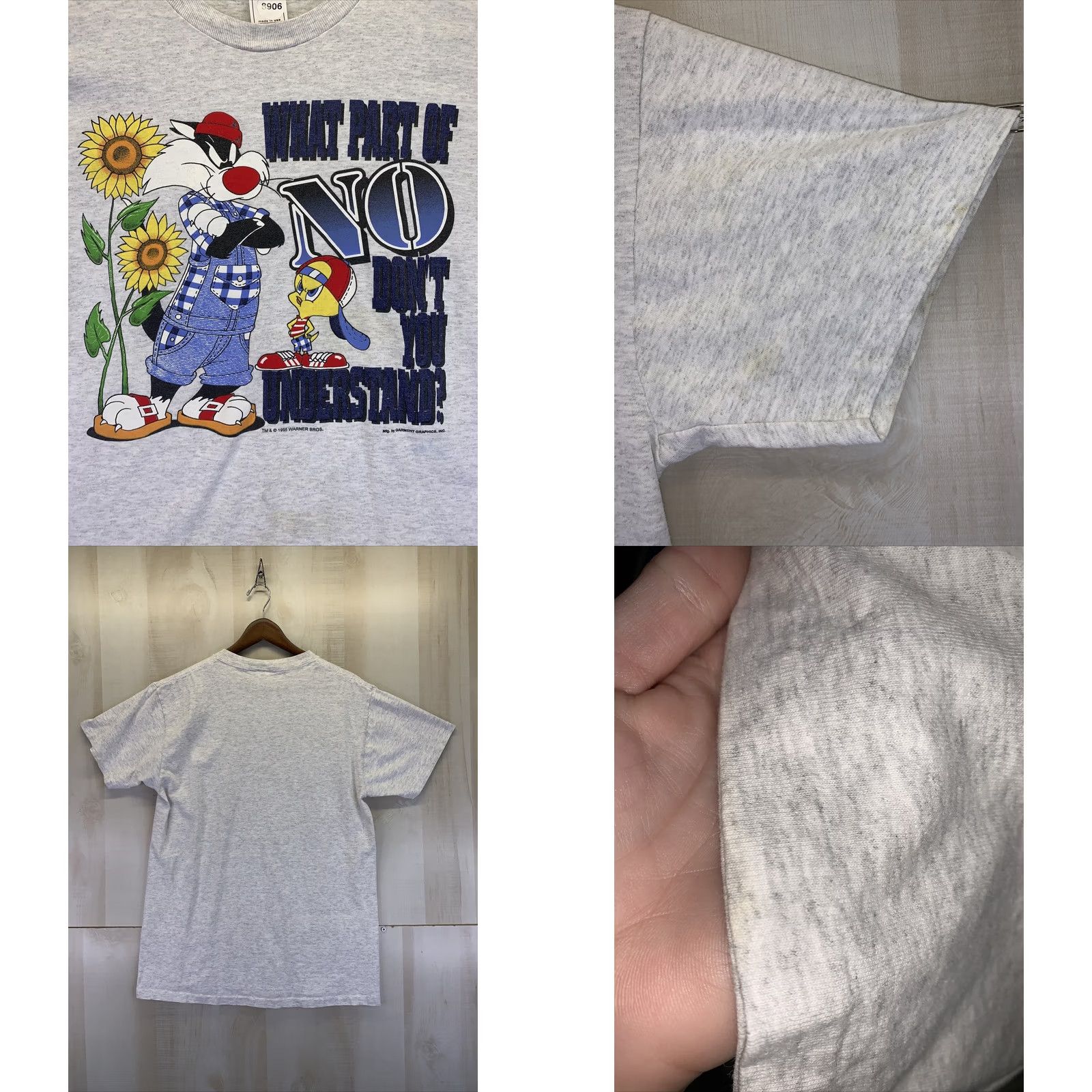 Delta VINTAGE Delta Graphic T Shirt Womens M-8906 1995 Warner Bros. Sylvester Tweety Gray Cotton Blend Short Sleeve Crew Neck 90s Animals Cartoon Womens Size M / US 6-8 / IT 42-44 - 8 Thumbnail