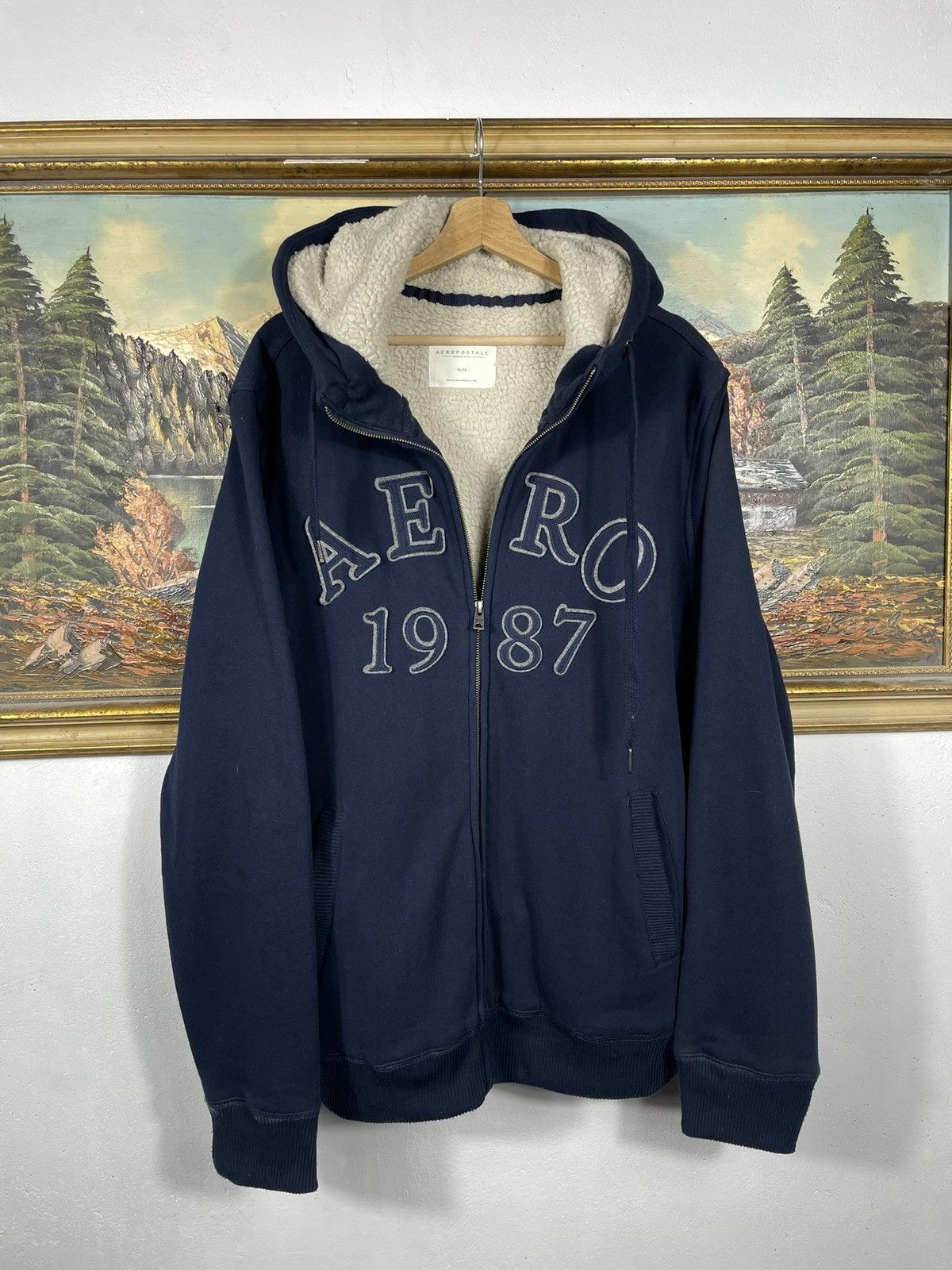 Aeropostale Grunge Cyber Goth Sherpa Lined Skater Zip Up Hoodie! Size US XL / EU 56 / 4 - 1 Thumbnail