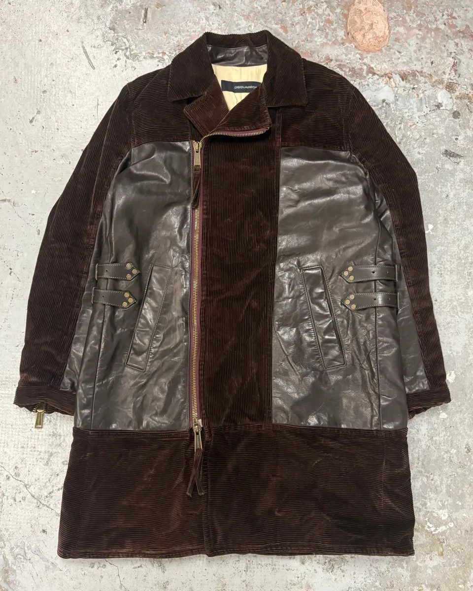 Dsquared2 AW2004 Dsquared2 Hybrid Brown Leather & Corduroy Long Coat Size US S / EU 44-46 / 1 - 1 Thumbnail