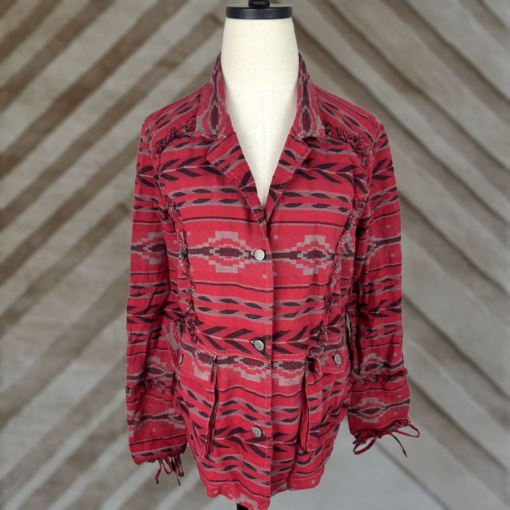 Vintage Ryan Michael Jacket Womens Medium Red Southwestern Stripe Cowgirl Rodeo Boho Size M / US 6-8 / IT 42-44 - 1 Thumbnail