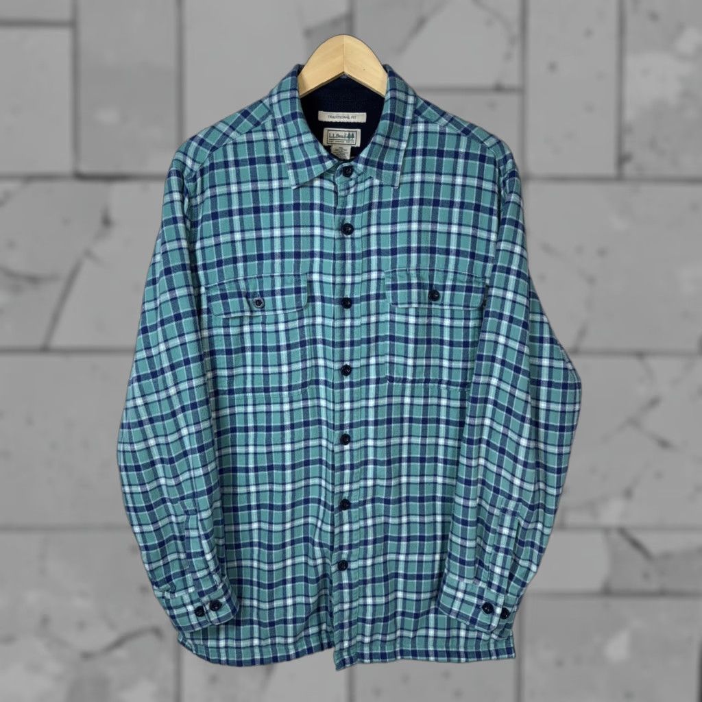 Vintage LL Bean Shirt Jacket Plaid Flannel Fleece Lined Blue Mens M Traditional Fit Jacket Size US M / EU 48-50 / 2 - 1 Thumbnail