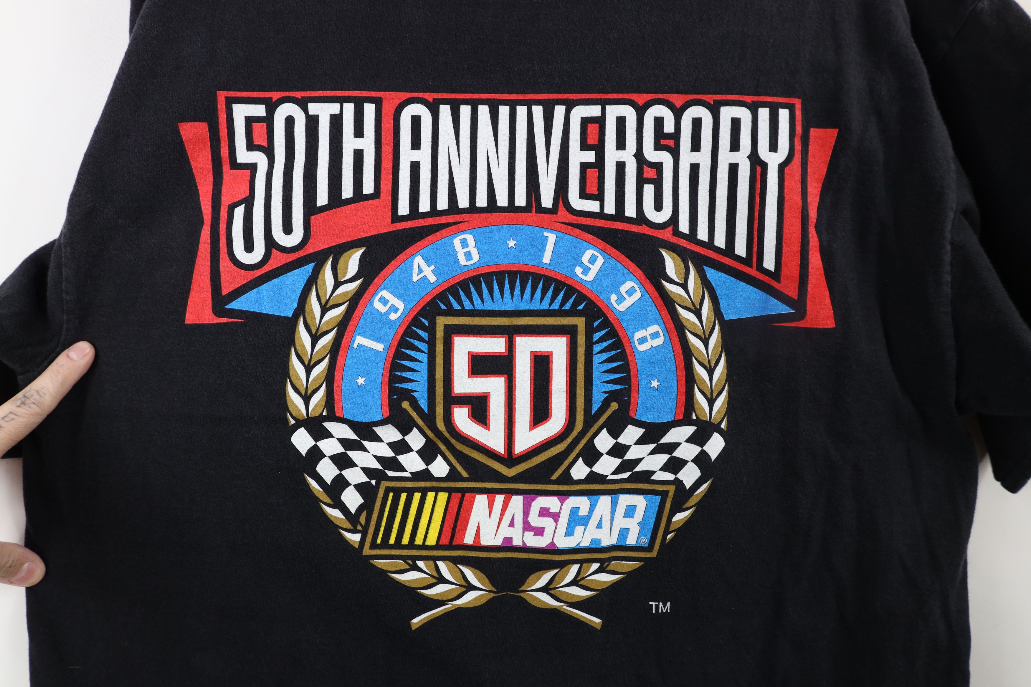 Vintage Vintage 90s Nascar Spell Out 50th Anniversary Racing T-Shirt Size US L / EU 52-54 / 3 - 9 Thumbnail
