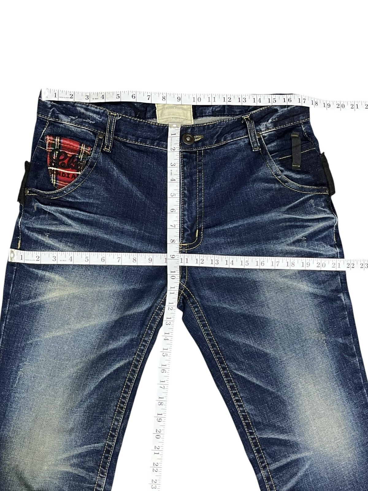 Lolita Jeans Vintage Lolita Madras Tartan Belted Punk Acid Wash Denim Y2K Size US 34 / EU 50 - 13 Thumbnail