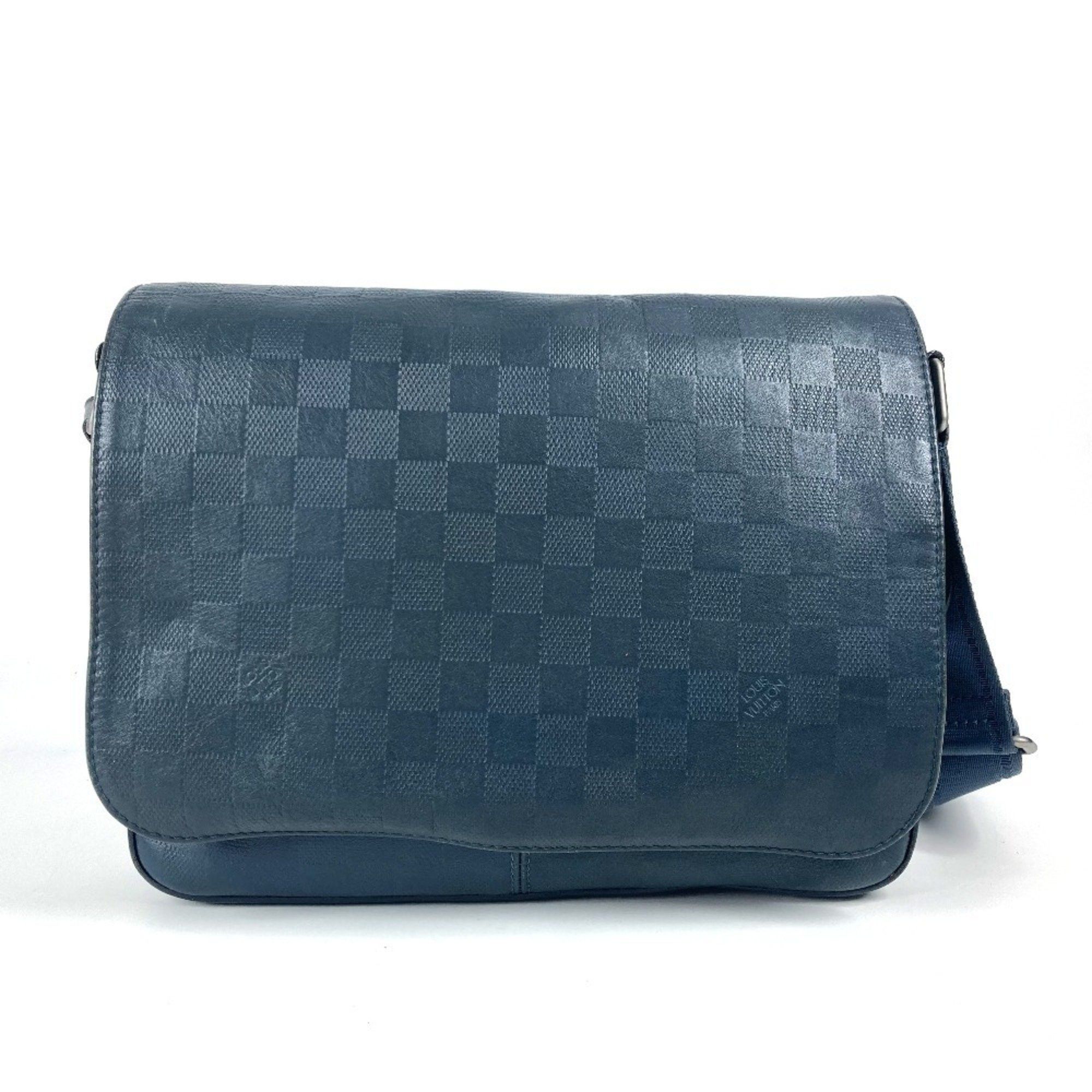 Louis Vuitton N41285 Damier Infini District Pm Crossbody Bag Flap Messenger Shoulder Leather Men's Women's Cosmos Navy