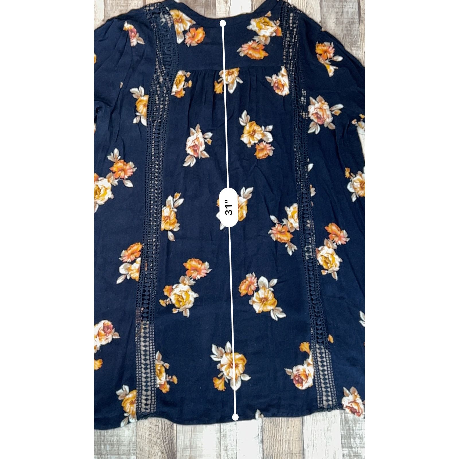 Other Blu Pepper Lace Insets Blue Floral Blouse LARGE Cottagecore Size L / US 10 / IT 46 - 10 Thumbnail