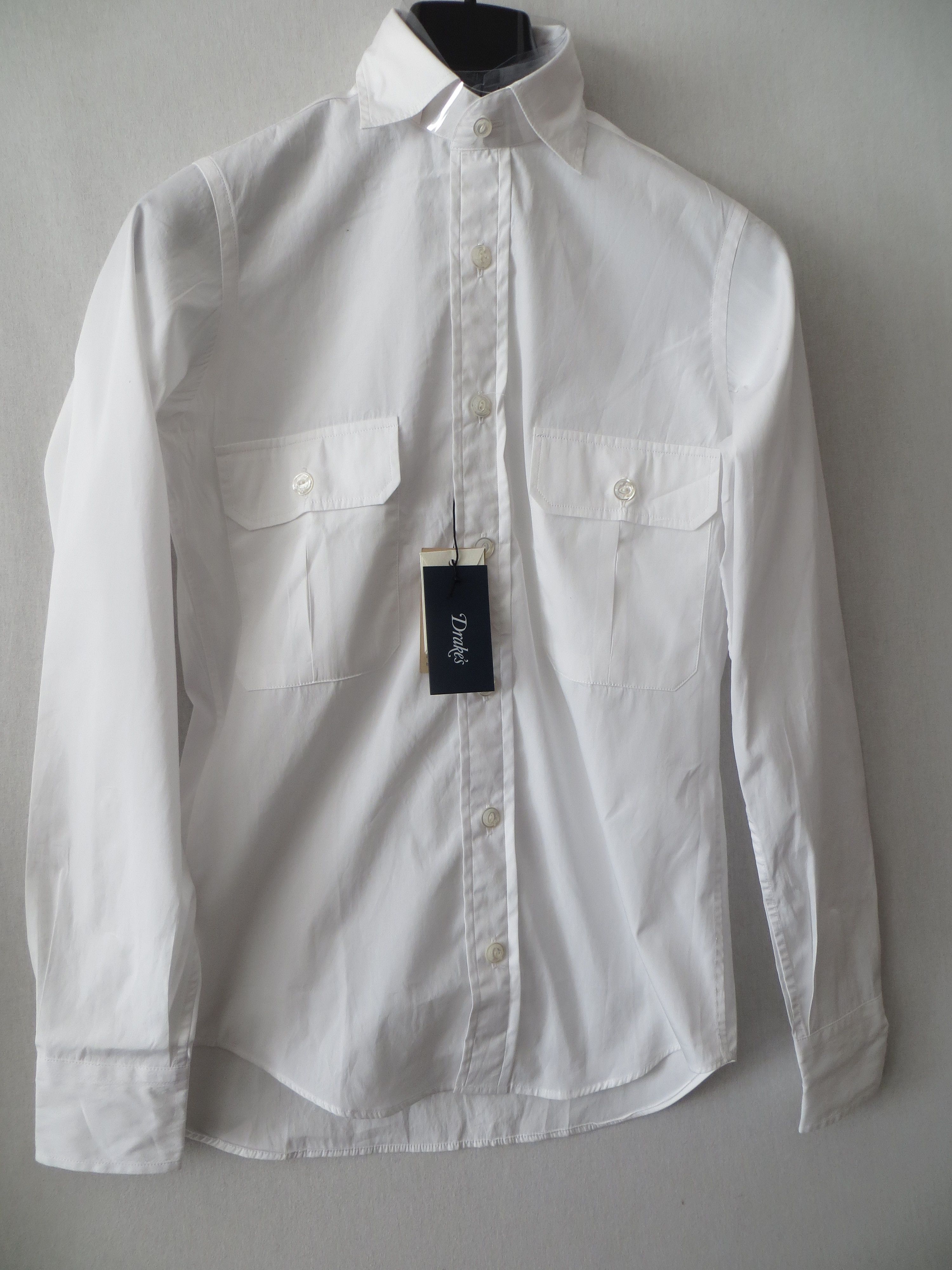 image of Drakes White Smart Long Sleeve Shirt, Men's (Size XS)