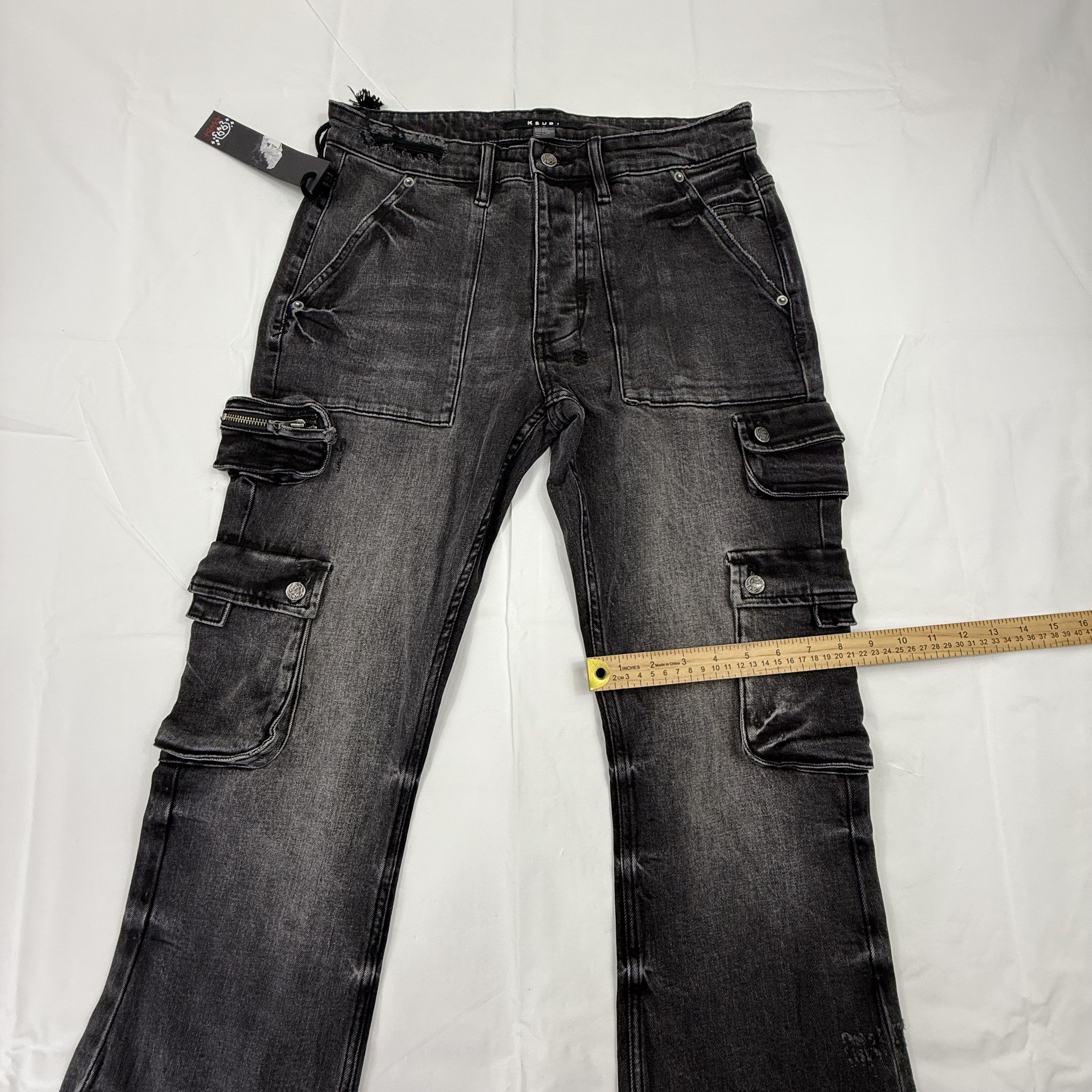 Ksubi Ksubi 999 Bronko Cargo Jeans Black Flared Snap Hem Mens 31 Size US 31 - 4 Thumbnail