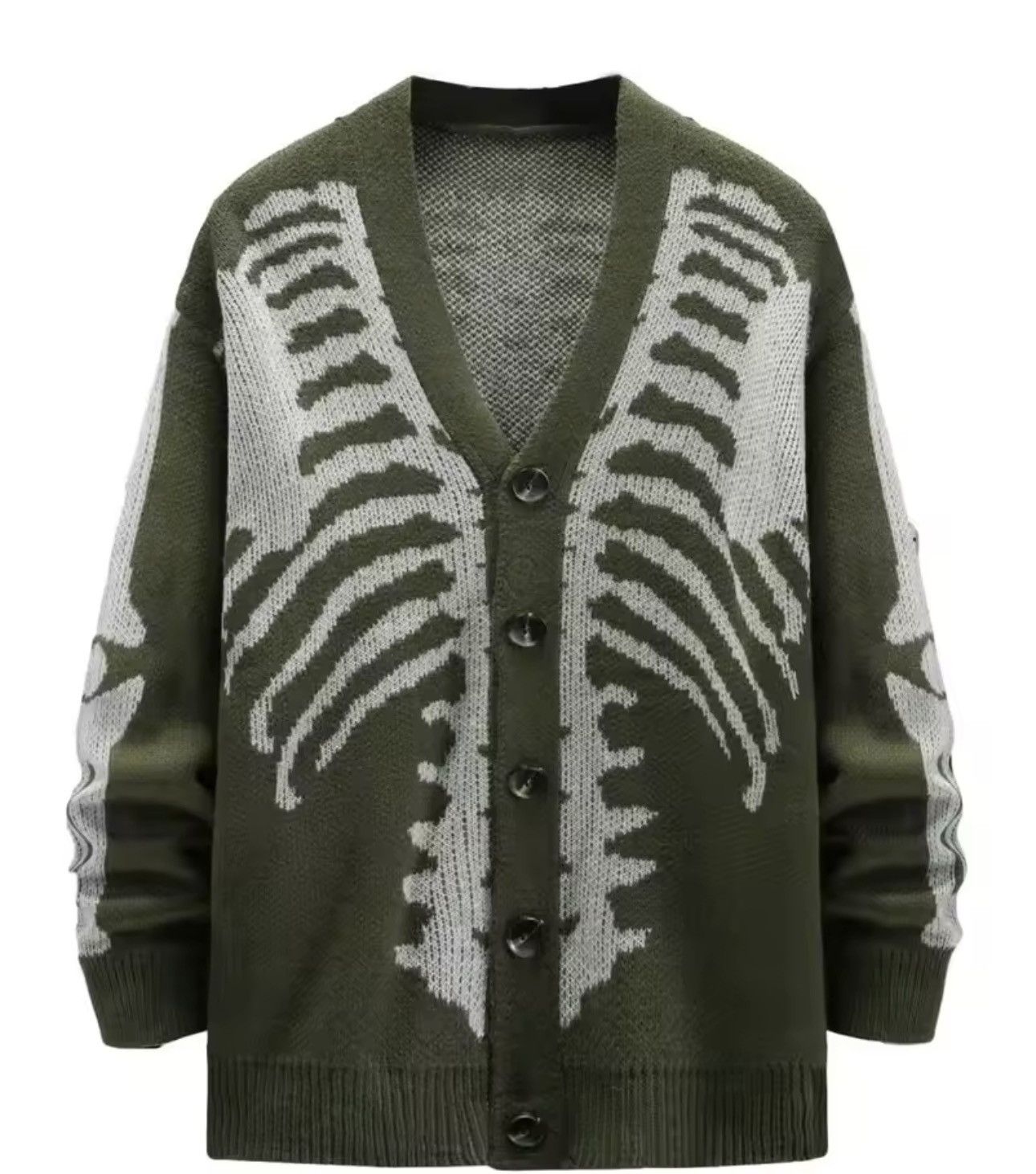 Japanese Brand V-Neck Knit Cardigan with Bold Skeleton Design | Size US XL / EU 56 / 4 - 1 Thumbnail