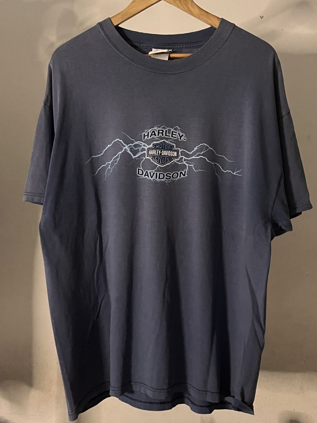 RARE ! VINTAGE Y2K HARLEY DAVIDSON BLUE LIGHTNING TSHIRT
