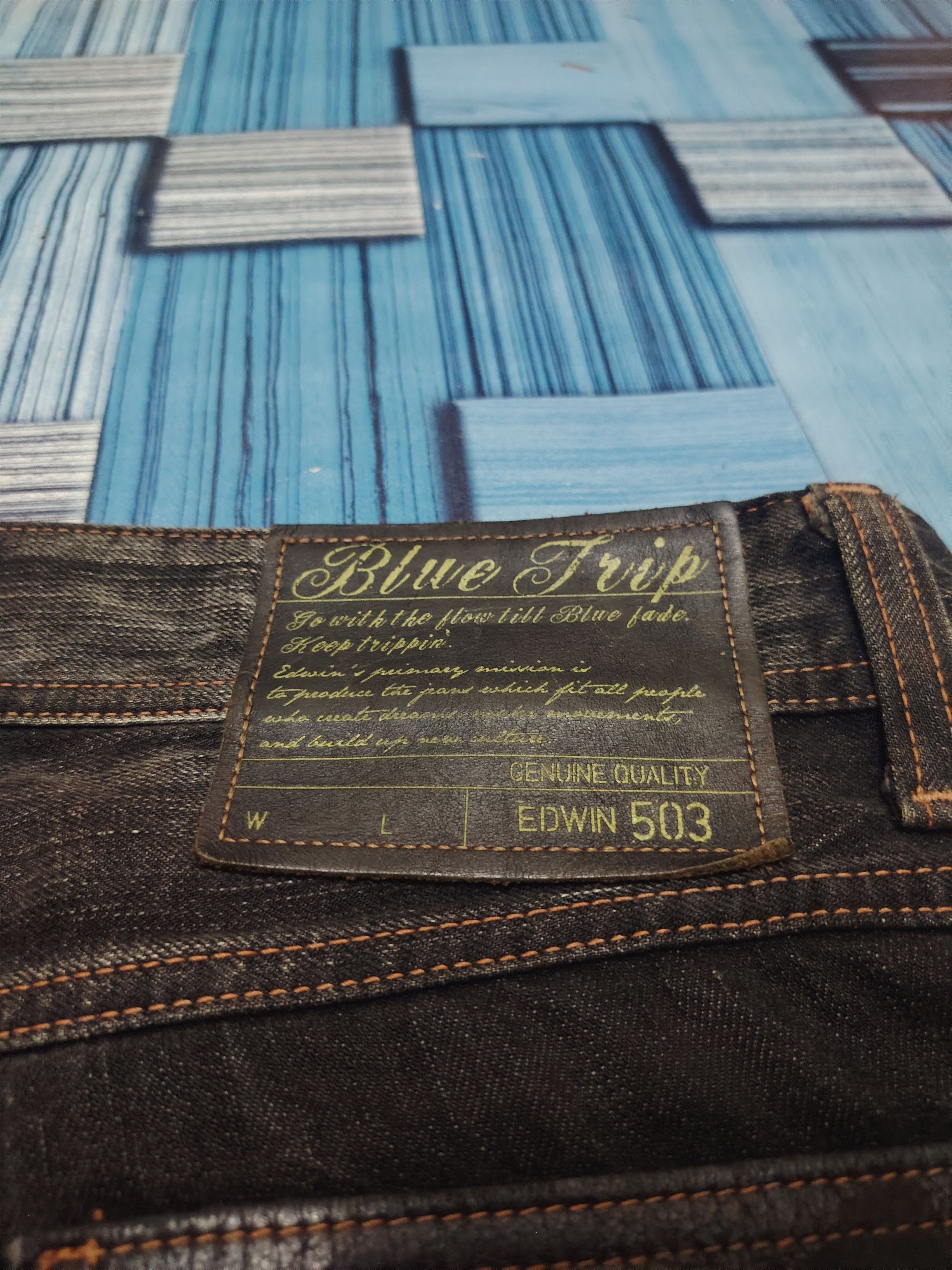 Edwin Japanese Edwin 503 Blue Trip Orange Stitch Flared Jeans Size US 35 - 14 Thumbnail