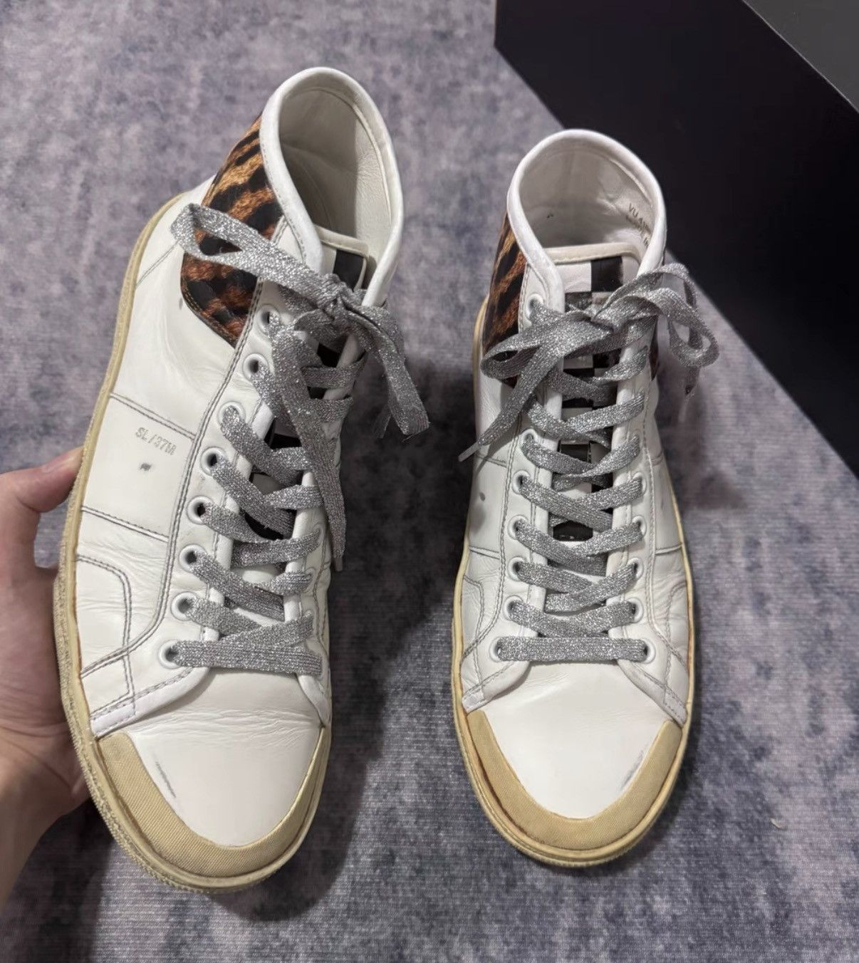 Saint Laurent Paris SLP 16SS SL/37 High-Top Checkerboard Leopard Print Sneakers Size US 7 / EU 40 - 1 Thumbnail