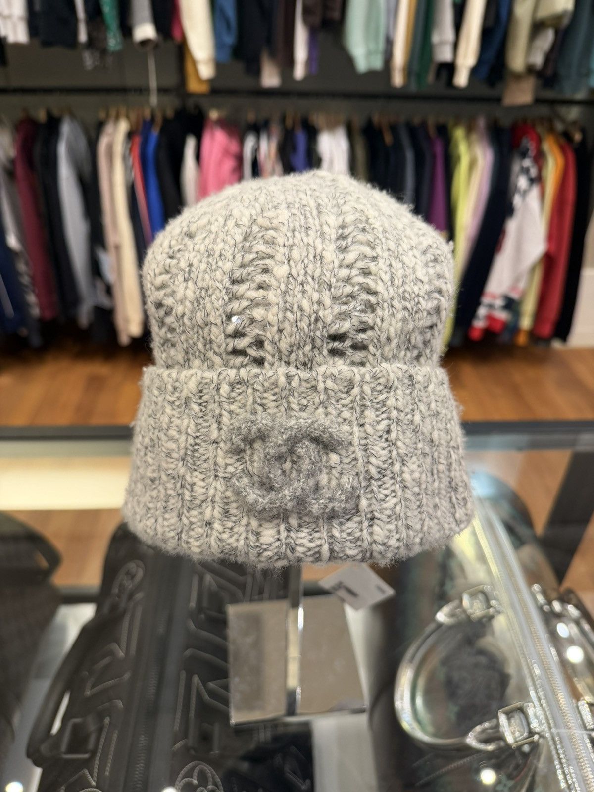 Chanel Chanel Cashmere Triple Black Big CC Logo Knit Beanie Hat