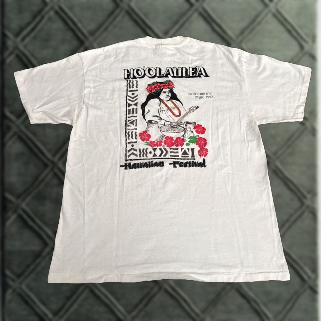 Hanes VINTAGE Hawaii Hoolaulea Festival Hula Double Sided Hanes T-Shirt Large White Mens L Size US L / EU 52-54 / 3 - 1 Thumbnail