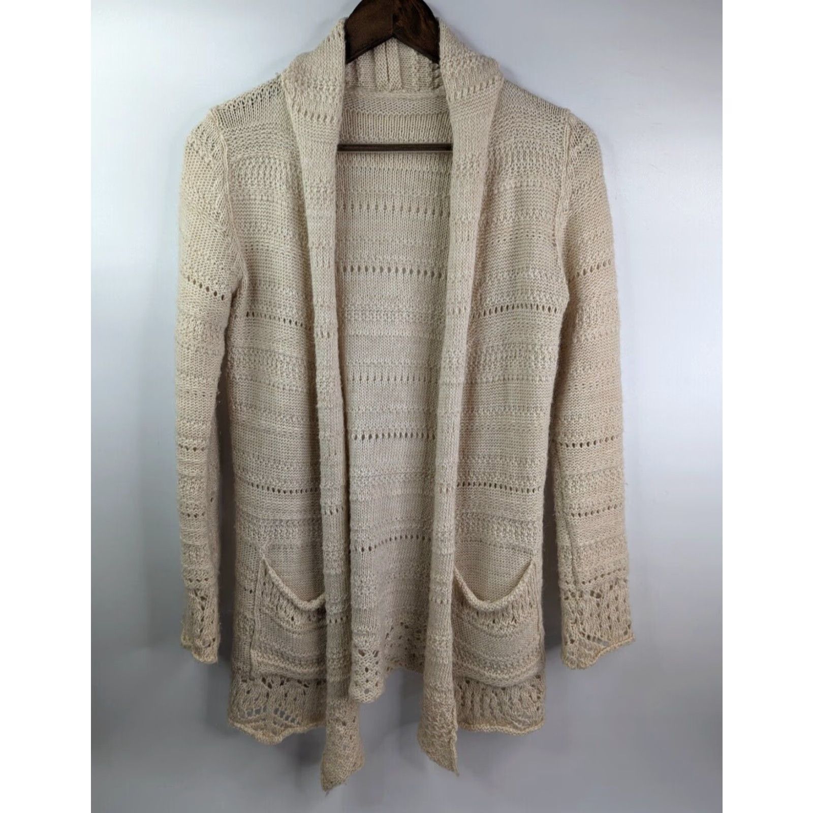 Brandy Melville Brandy Melville Cardigan Open-Knit Wool Blend Dolman Sleeve Cream White Agnete One Size Womens Size ONE SIZE - 2 Thumbnail