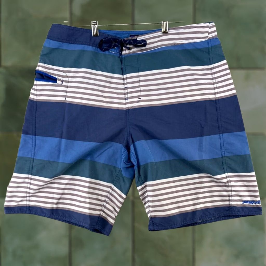 Patagonia Patagonia Swim Shorts Mens 35 Blue Stripes Pocket Beach Bottom Mens Size US 35 - 1 Thumbnail