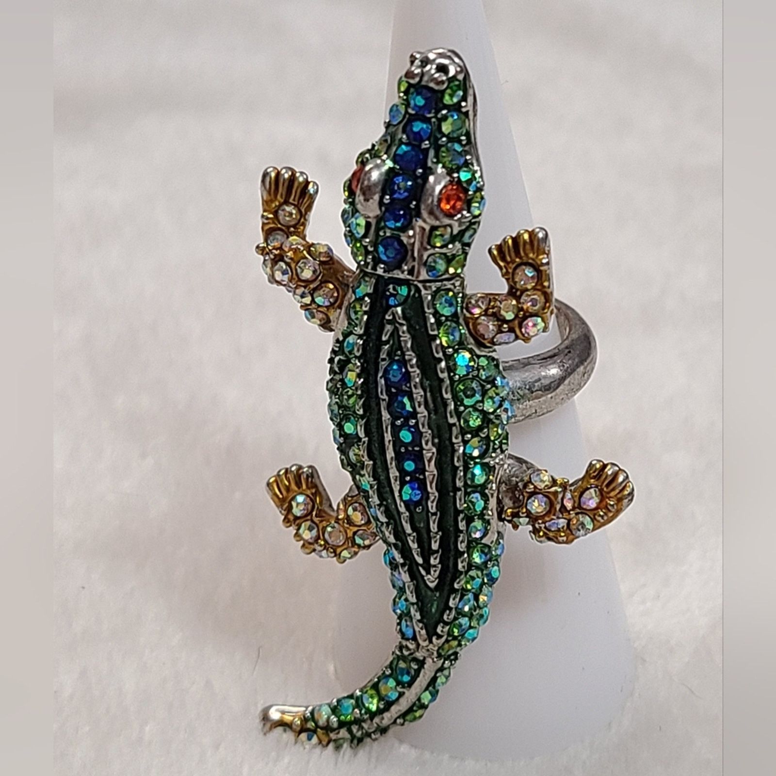 Vintage Vintage Silver Tone Rhinestone Pave Alligator Ring Size ONE SIZE - 1 Thumbnail