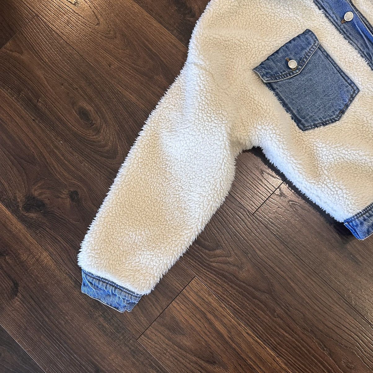 Other White fur denim fleece jacket button up sz large angel kiss Size L / US 10 / IT 46 - 3 Thumbnail