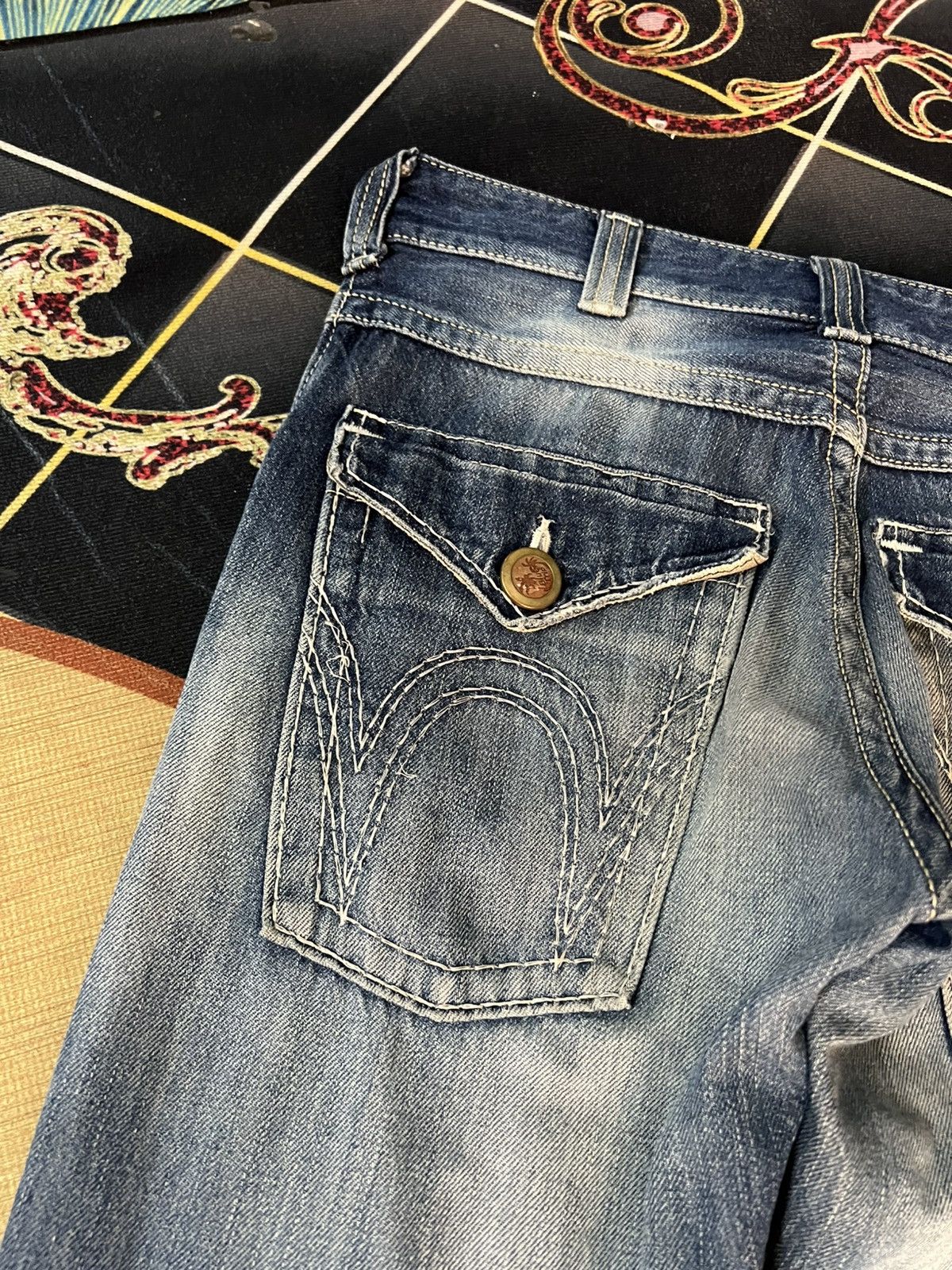 Edwin × Japanese Brand × Vintage 💥FLARE 💥VINTAGE EDWIN BLUE TRIP SUN DISTRESSED JEANS Size US 31 - 19 Thumbnail