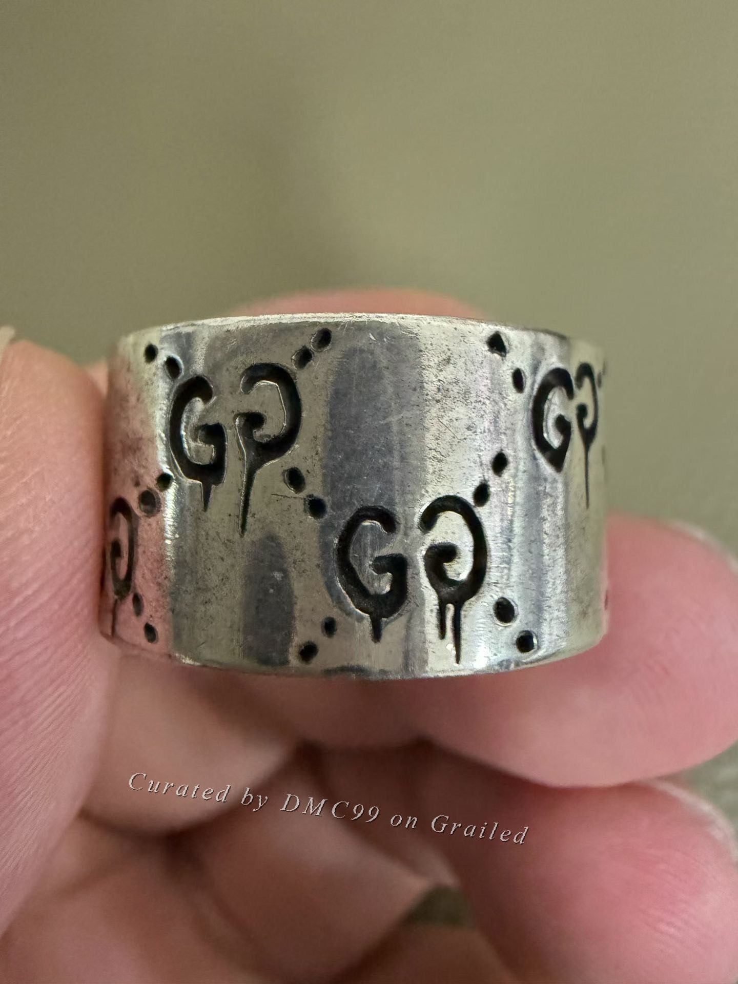 Gucci Gucci Ghost Skull Double G Wide Silver Ring Size ONE SIZE - 1 Thumbnail