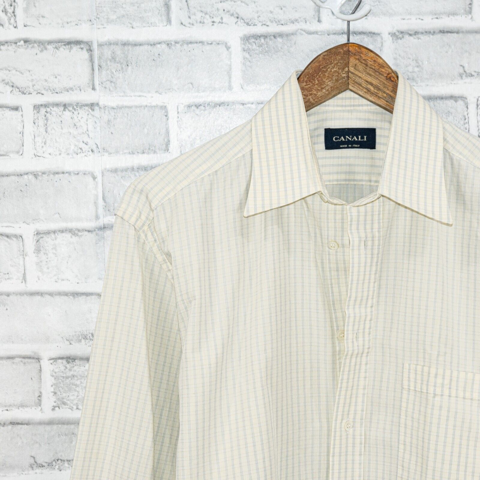 Canali CANALI Long Sleeve Button Down Dress Shirt Beige striped Size US M / EU 48-50 / 2 - 5 Thumbnail