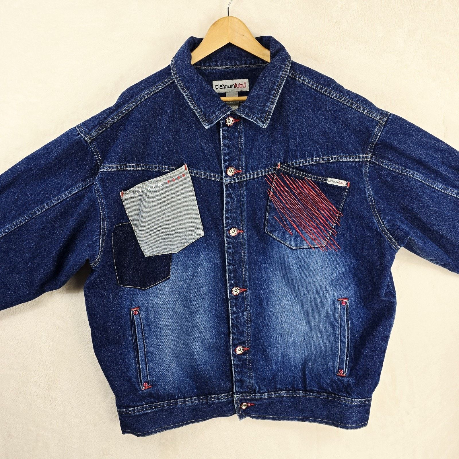 Vintage Platinum FUBU Denim Jacket Mens XL Blue Hip Hop Y2K