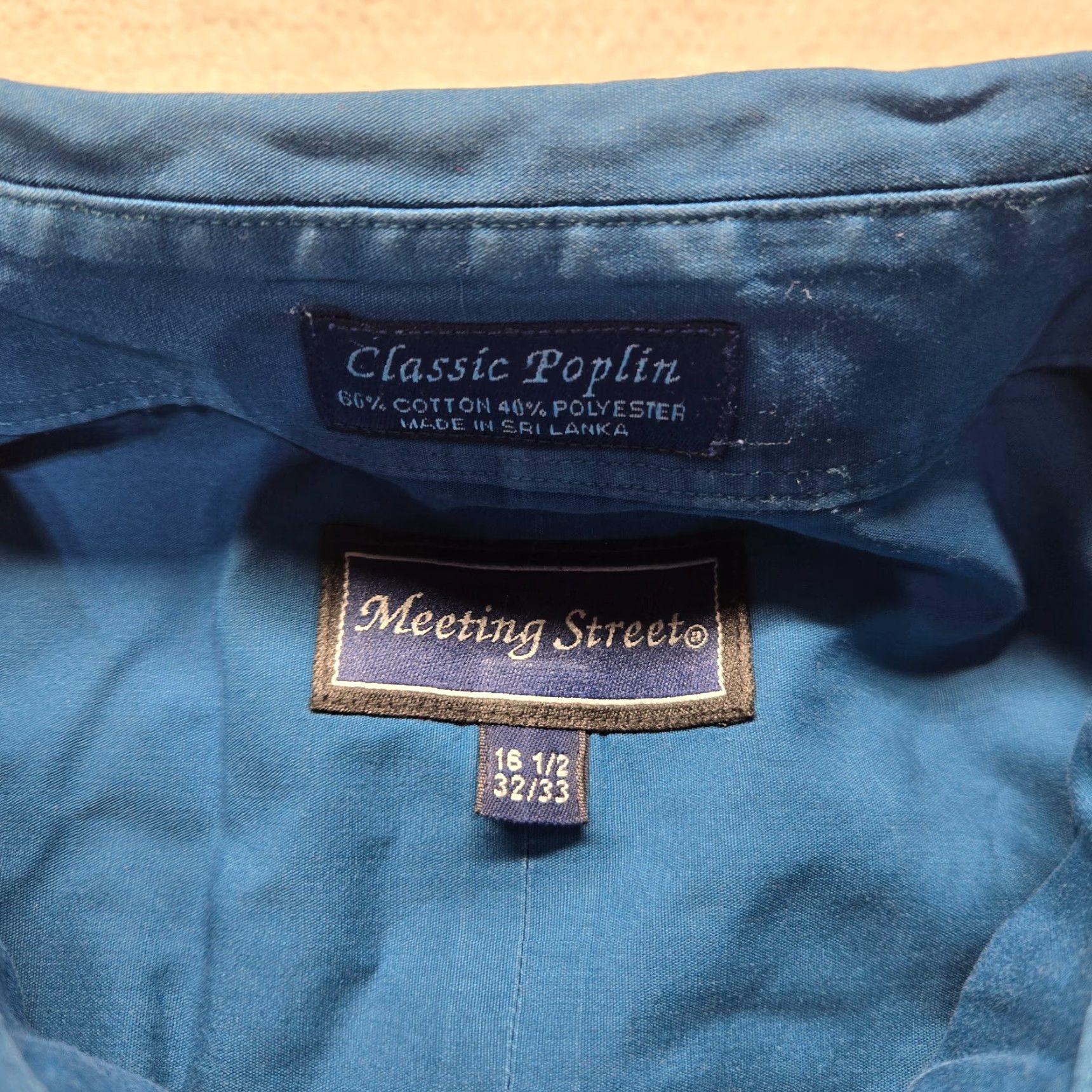 Vintage Meeting Street Dress Shirt Adult Size 16.5 Blue Cotton Blend Button-Down Regular Fit Long Sleeve 2-Pocket Mens Size 42R - 3 Thumbnail