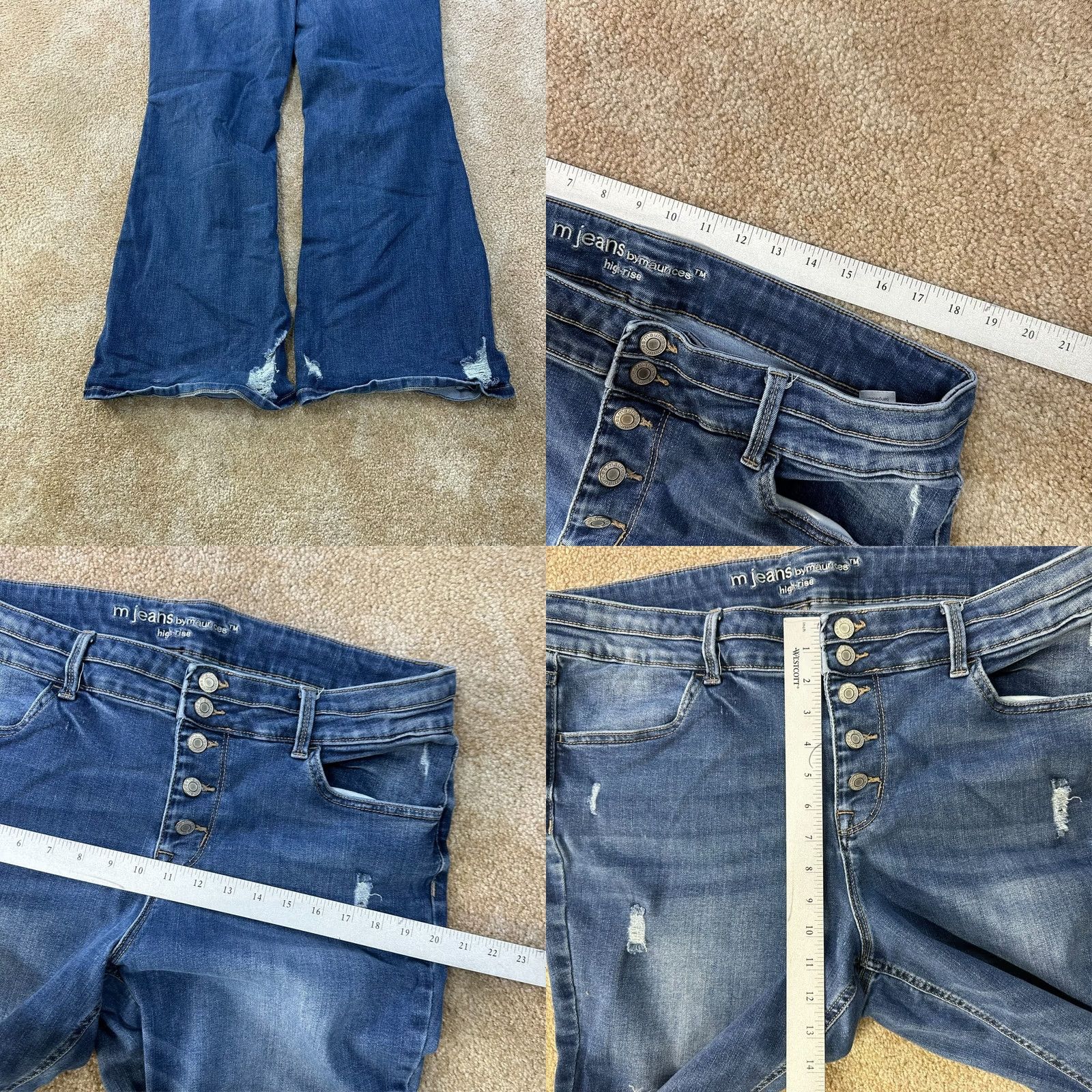 Vintage Maurices High Rise Flare Jeans Women's 18w Blue Denim Stretch Button fly Size 40" / US 18 - 8 Thumbnail