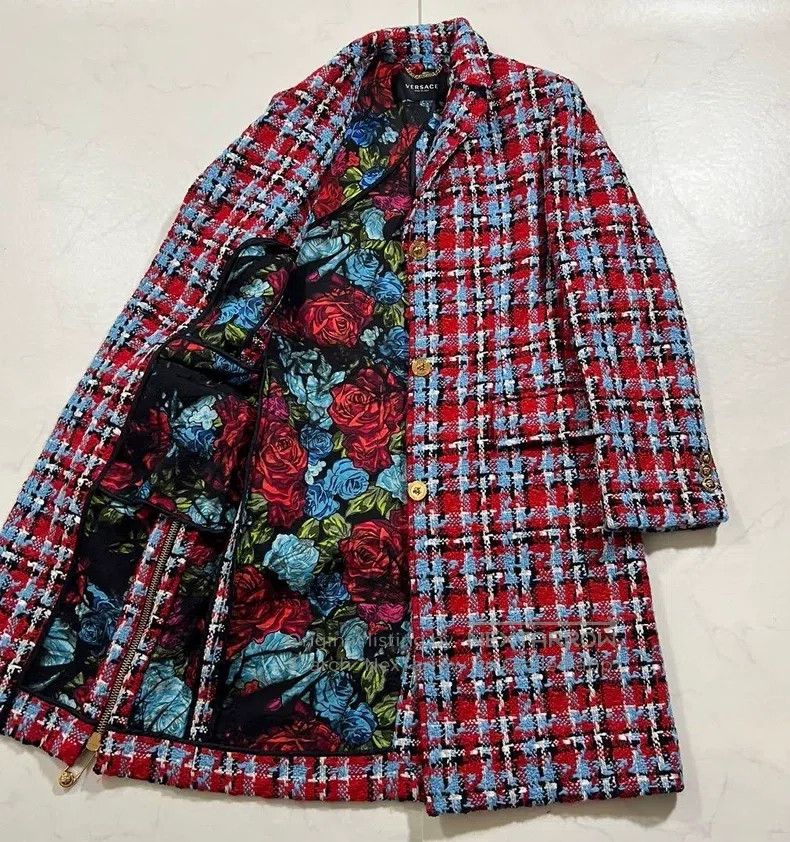 Versace Versace Color-blocked plaid braided wool tweed coat Size XS / US 0-2 / IT 36-38 - 1 Thumbnail