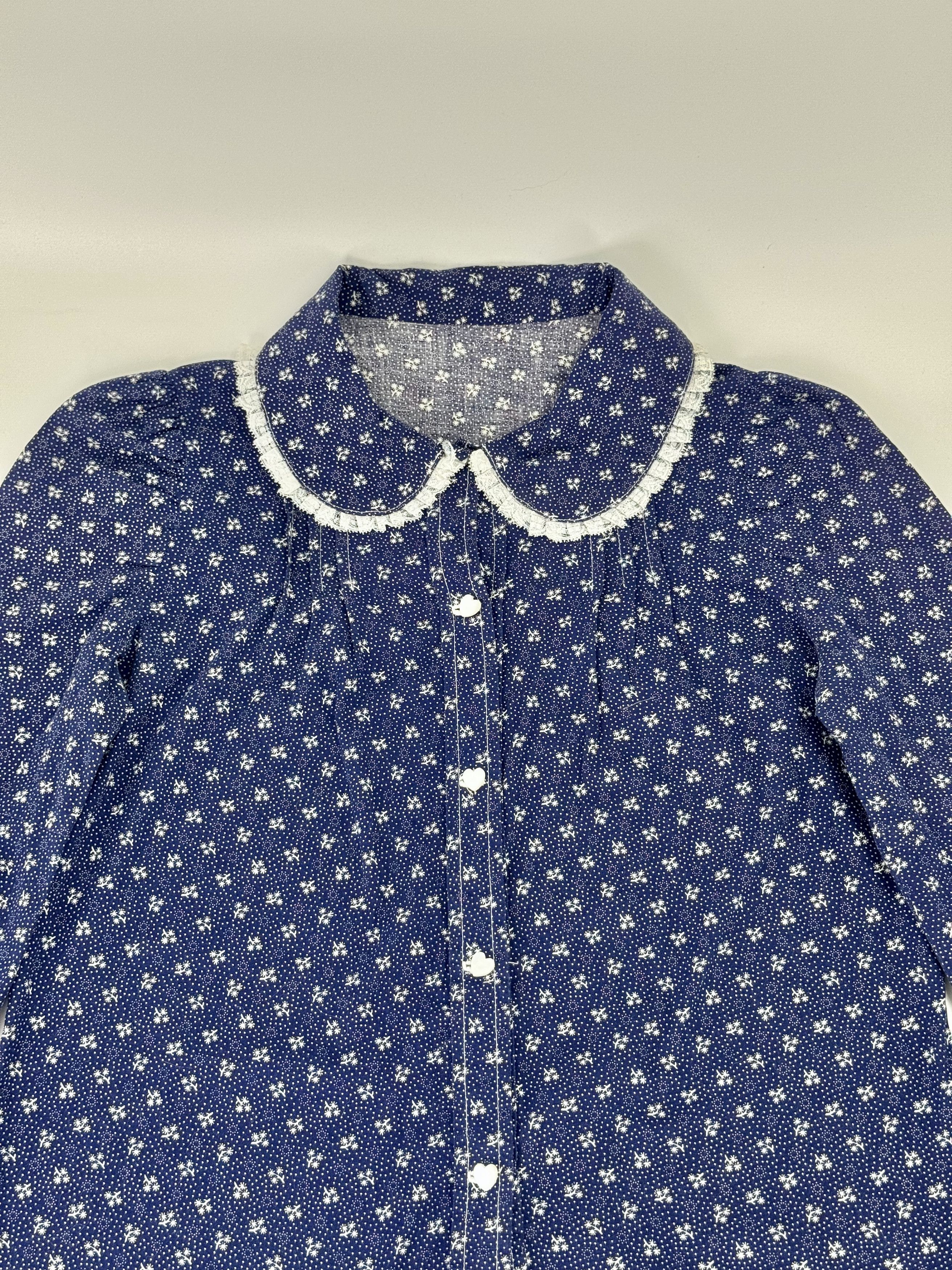 Handmade Handmade Vintage Style Button Up Blouse Blue Calico Small Size S / US 4 / IT 40 - 2 Thumbnail