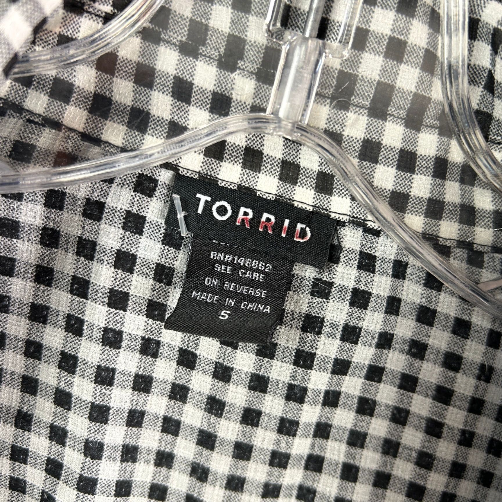 Torrid Torrid Blouse Plus Gingham Black White Long Sleeve Ruffled Sheer Top Size S / US 4 / IT 40 - 3 Thumbnail