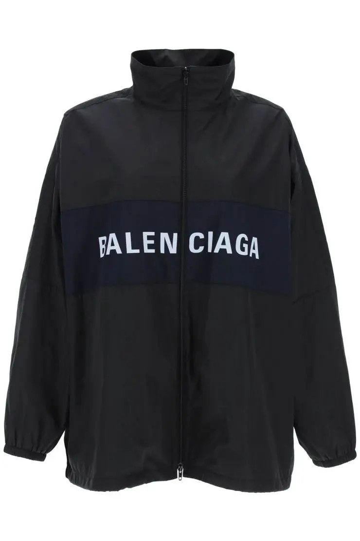 Image of Balenciaga O1S22I1N0424 Windbreaker Jacket In Black/blue, Women's (Size Small)