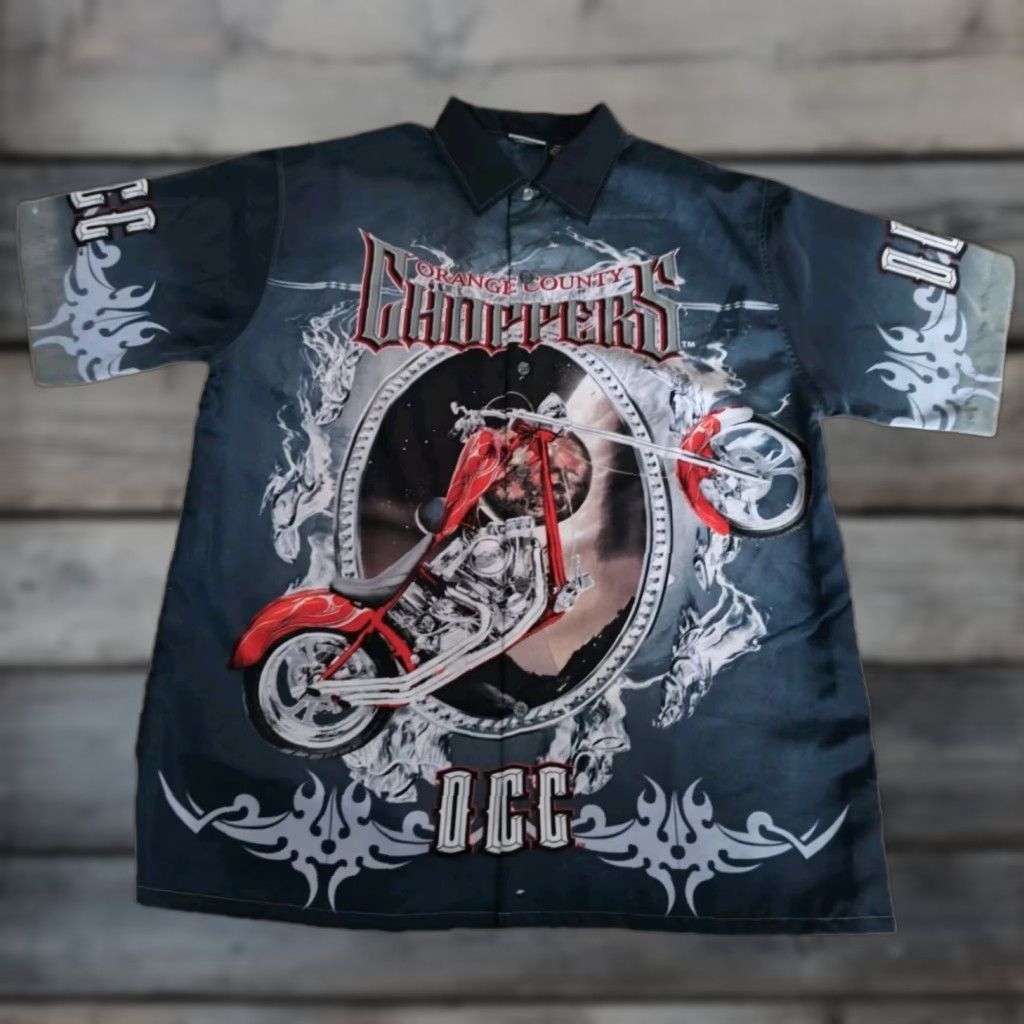 Vintage Orange County Choppers Shirt Mens L Button Up Lightweight Camp Hawaiian OCC Size US L / EU 52-54 / 3 - 1 Thumbnail
