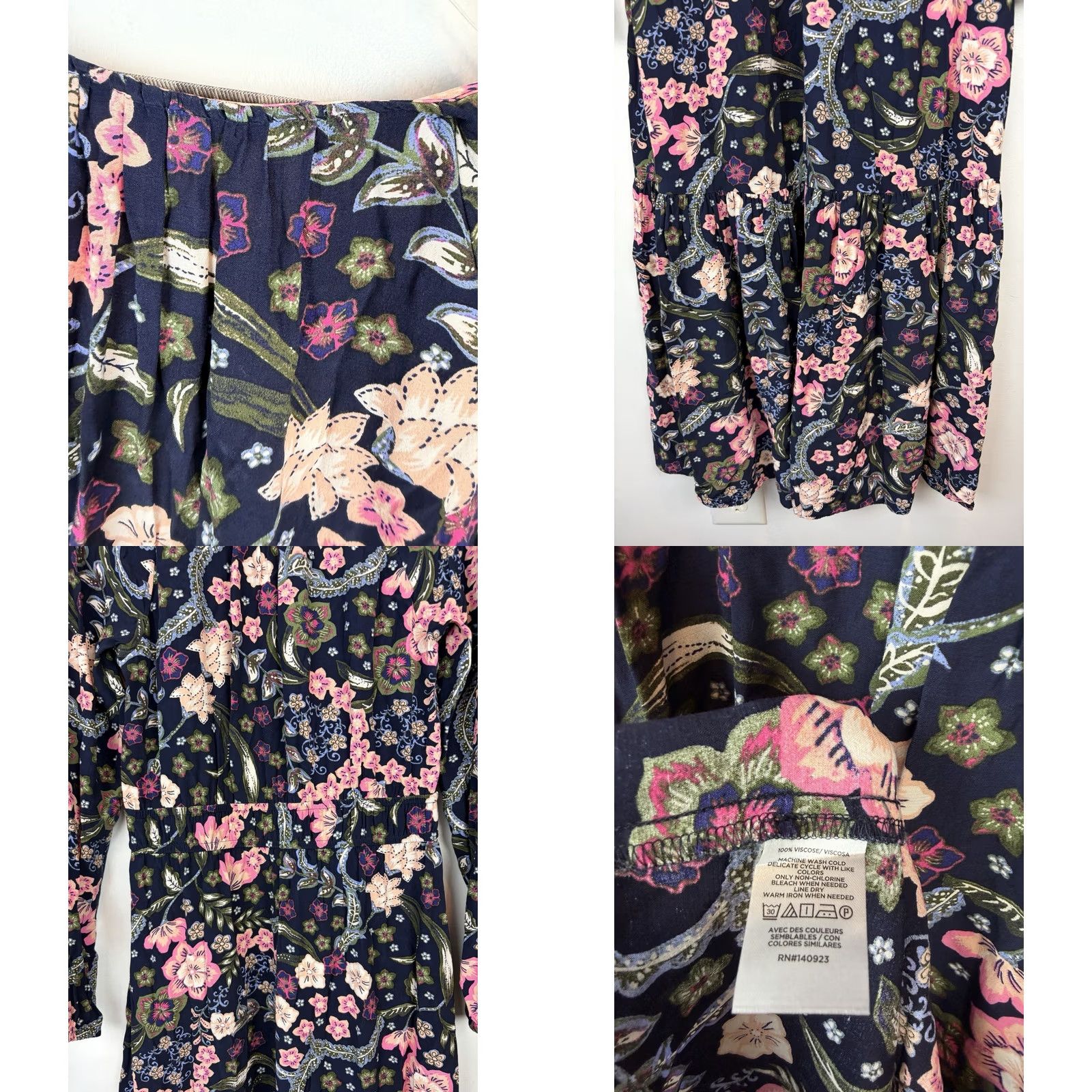 Loft LOFT Maxi Dress Womens Small Navy Blue Pink Floral Tiered Peasant Boho Prairie Size S / US 4 / IT 40 - 8 Thumbnail