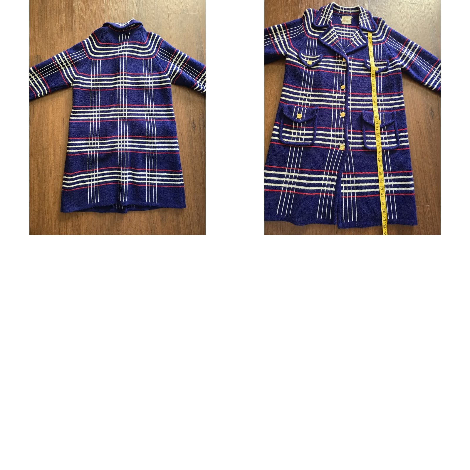 Vintage VINTAGE Lilly of California Coat Plaid Blue Pea Coat Womens M Button Collared Pocketed Plaid Blue 1960s Fall Winter Spring Party/Cocktail Casual Size M / US 6-8 / IT 42-44 - 9 Thumbnail