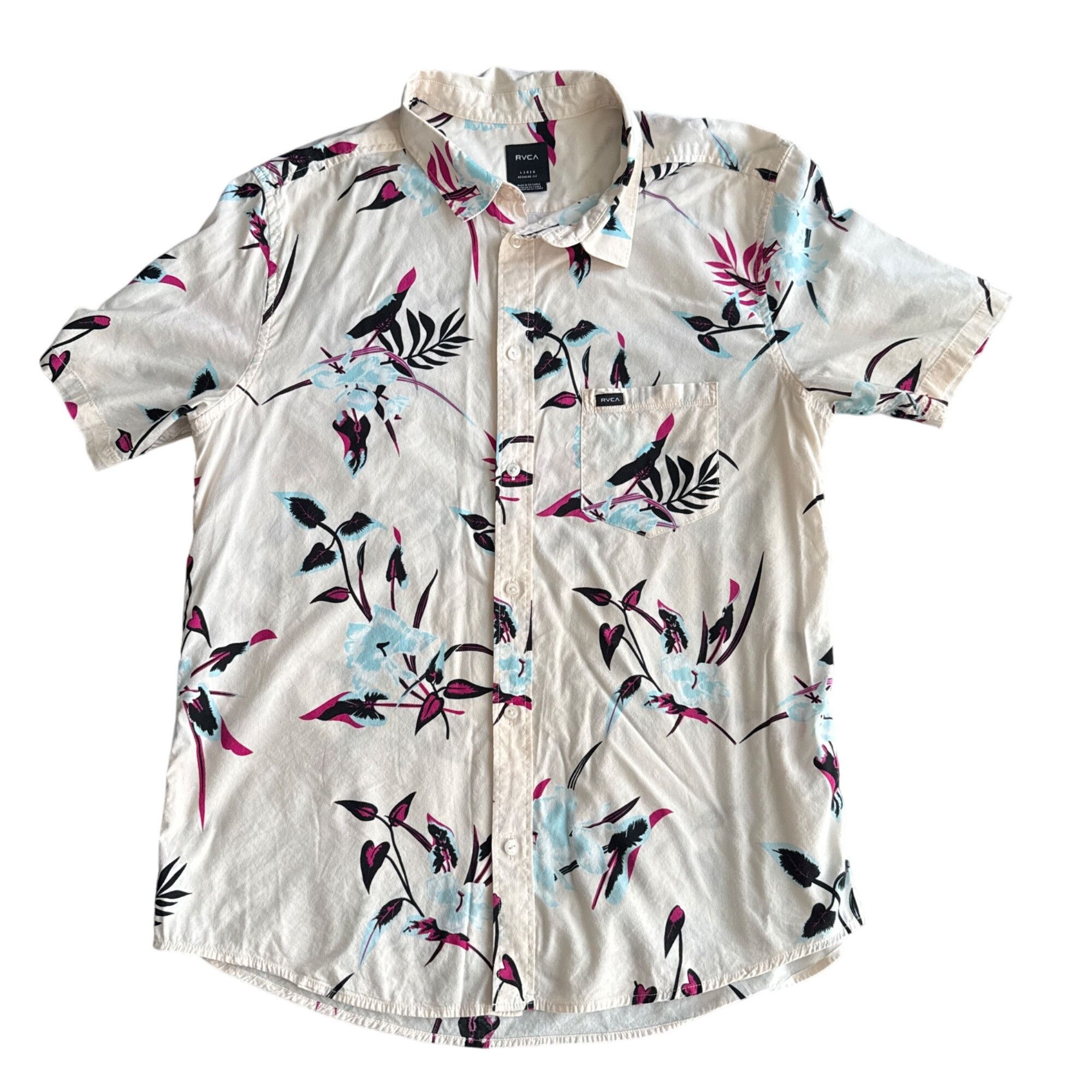 RVCA Rvca Mens Floral Print Short Sleeve Button-Up Shirt L/G Regu Size US L / EU 52-54 / 3 - 1 Thumbnail