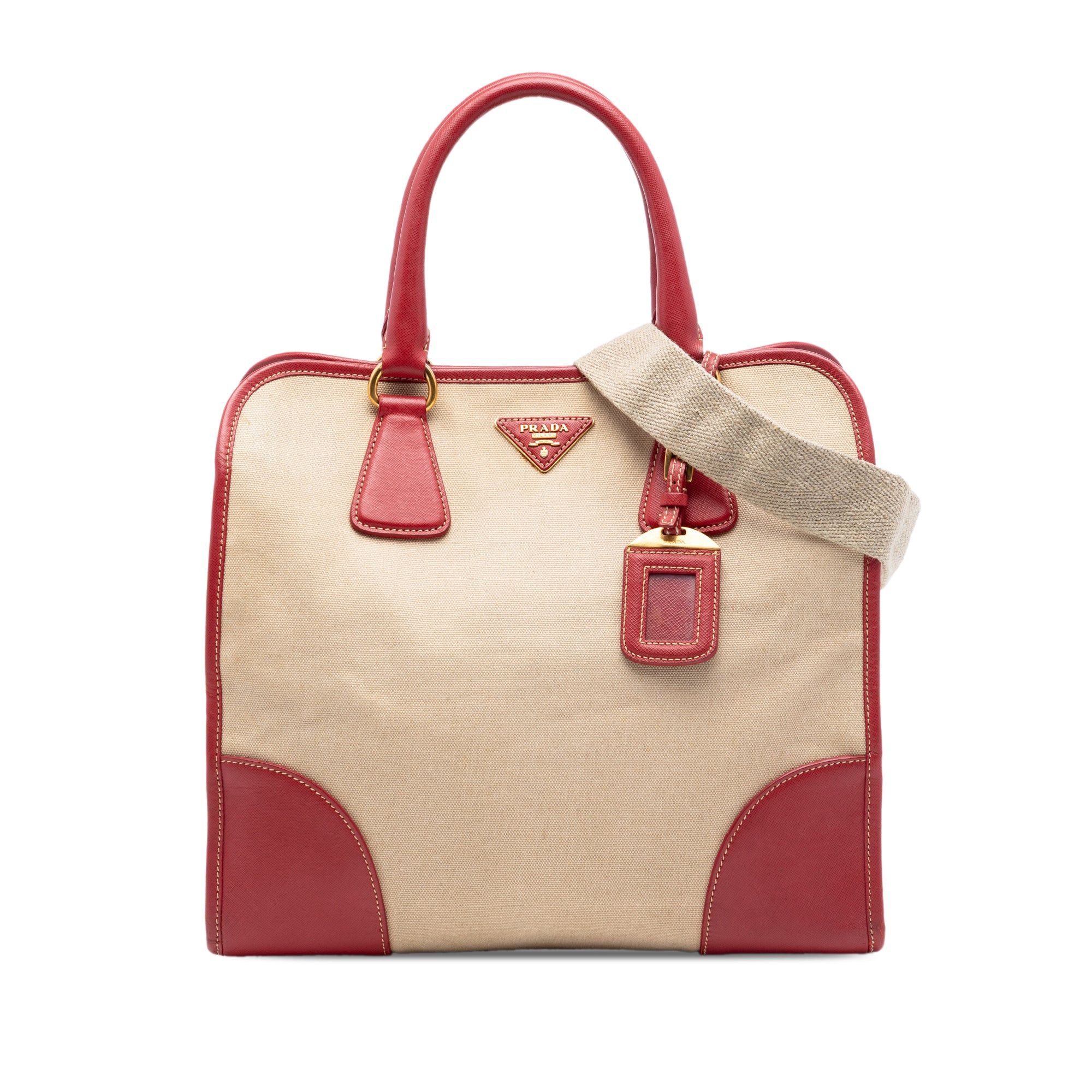 Prada Saffiano Trimmed Canvas Canapa Satchel Size ONE SIZE - 1 Thumbnail