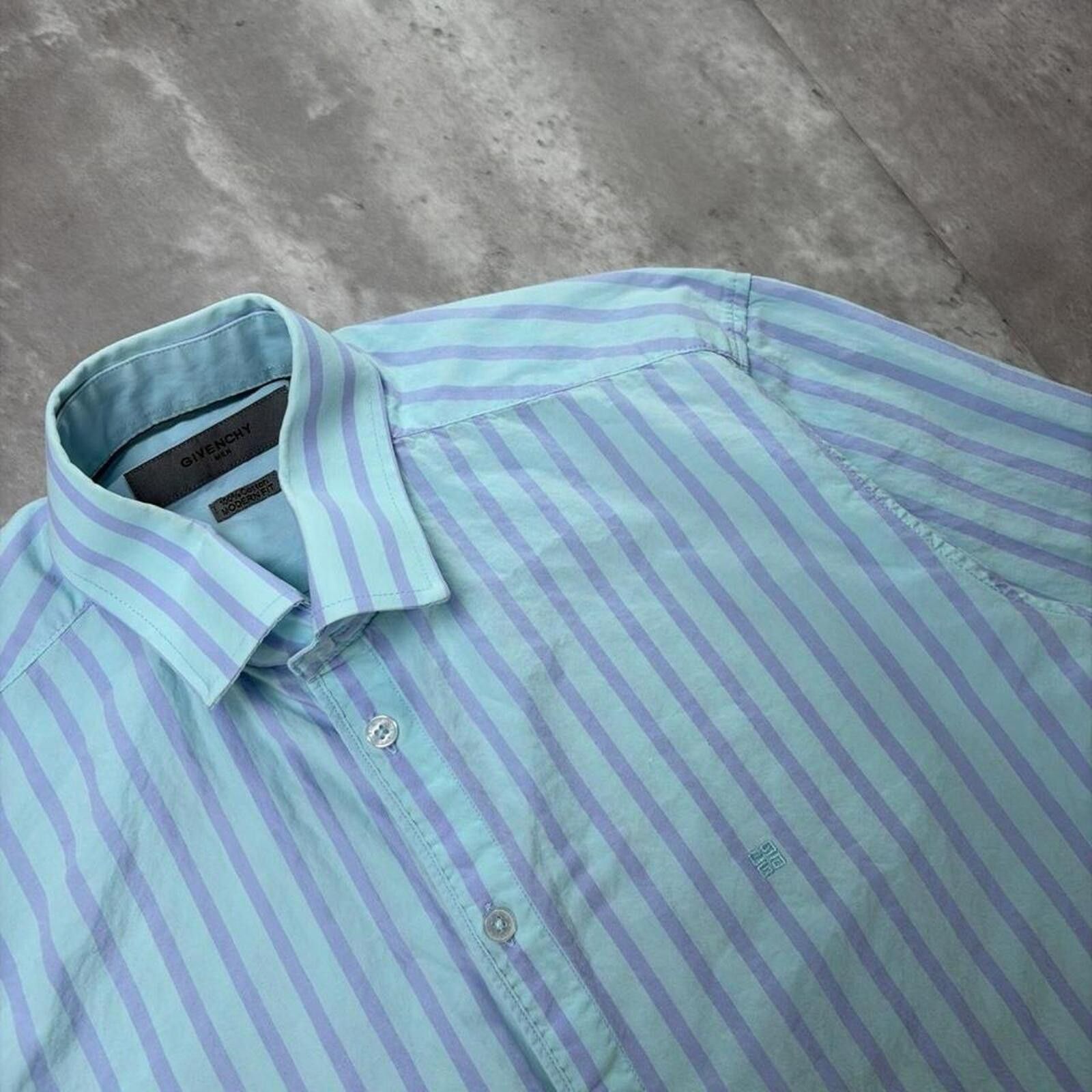 Givenchy Y2K Blue Givenchy Logo Striped Long Sleeve Button Up Shirt Size US M / EU 48-50 / 2 - 4 Thumbnail