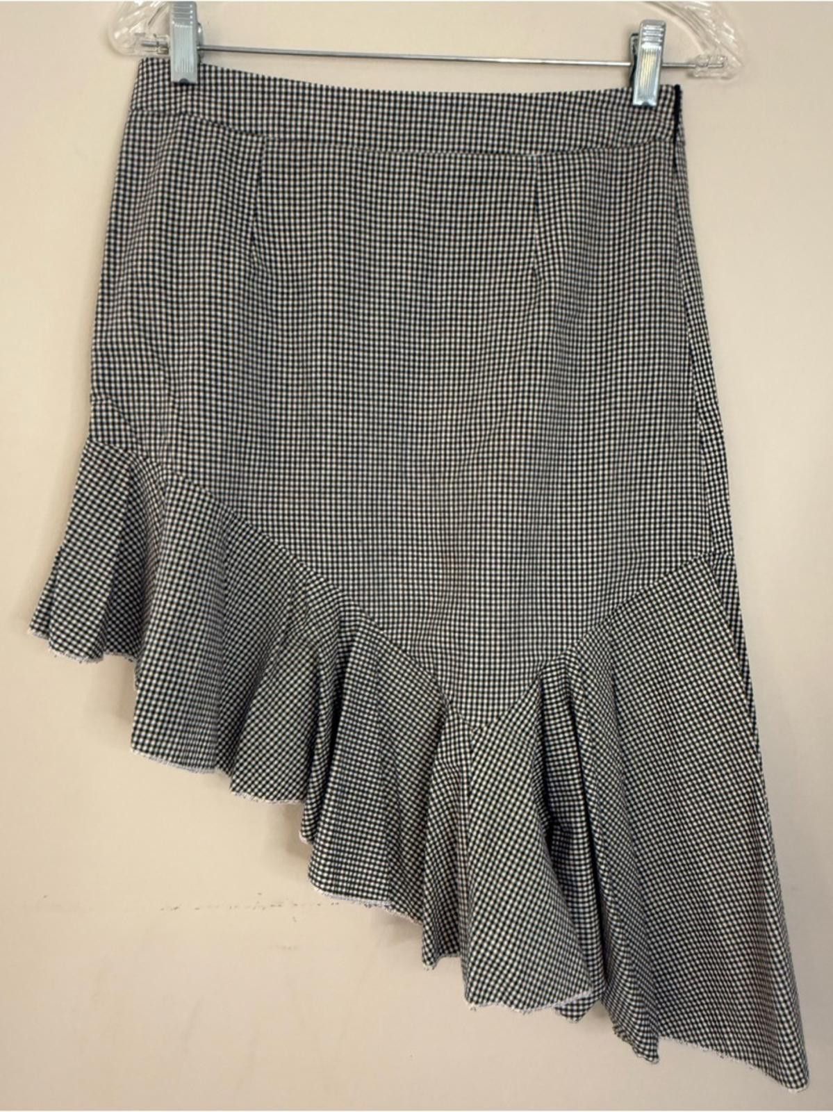 Polo Ralph Lauren POL black & white checkered dramatic asymmetrical skirt SM Size 28" / US 6 / IT 42 - 2 Thumbnail