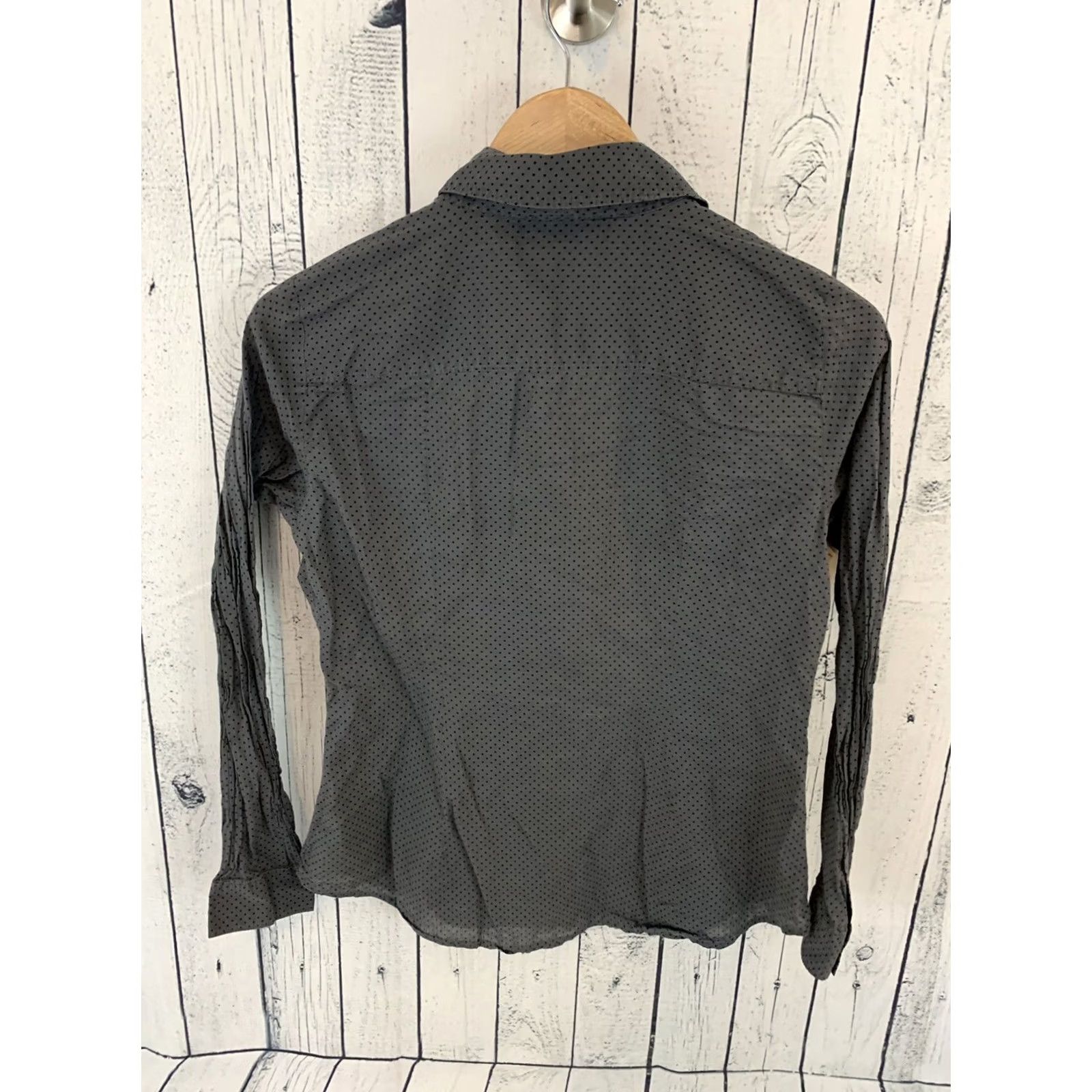 Ann Taylor Ann Taylor Loft Polka Dot Button Front Long Sleeve Top Womens Small Gray Blouse Size S / US 4 / IT 40 - 3 Thumbnail